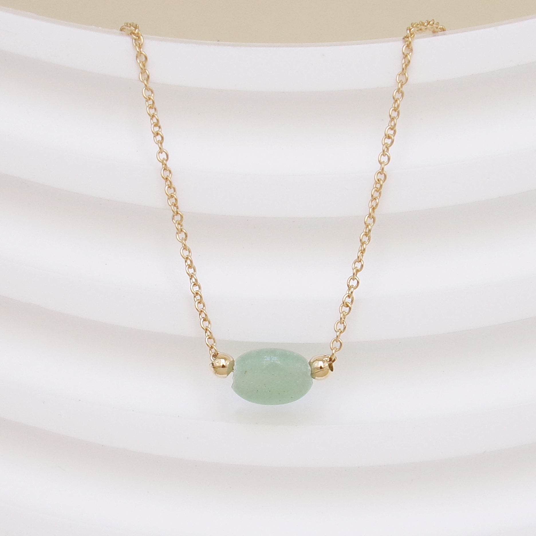 Gold plated green quartzite birthstone Cora necklace