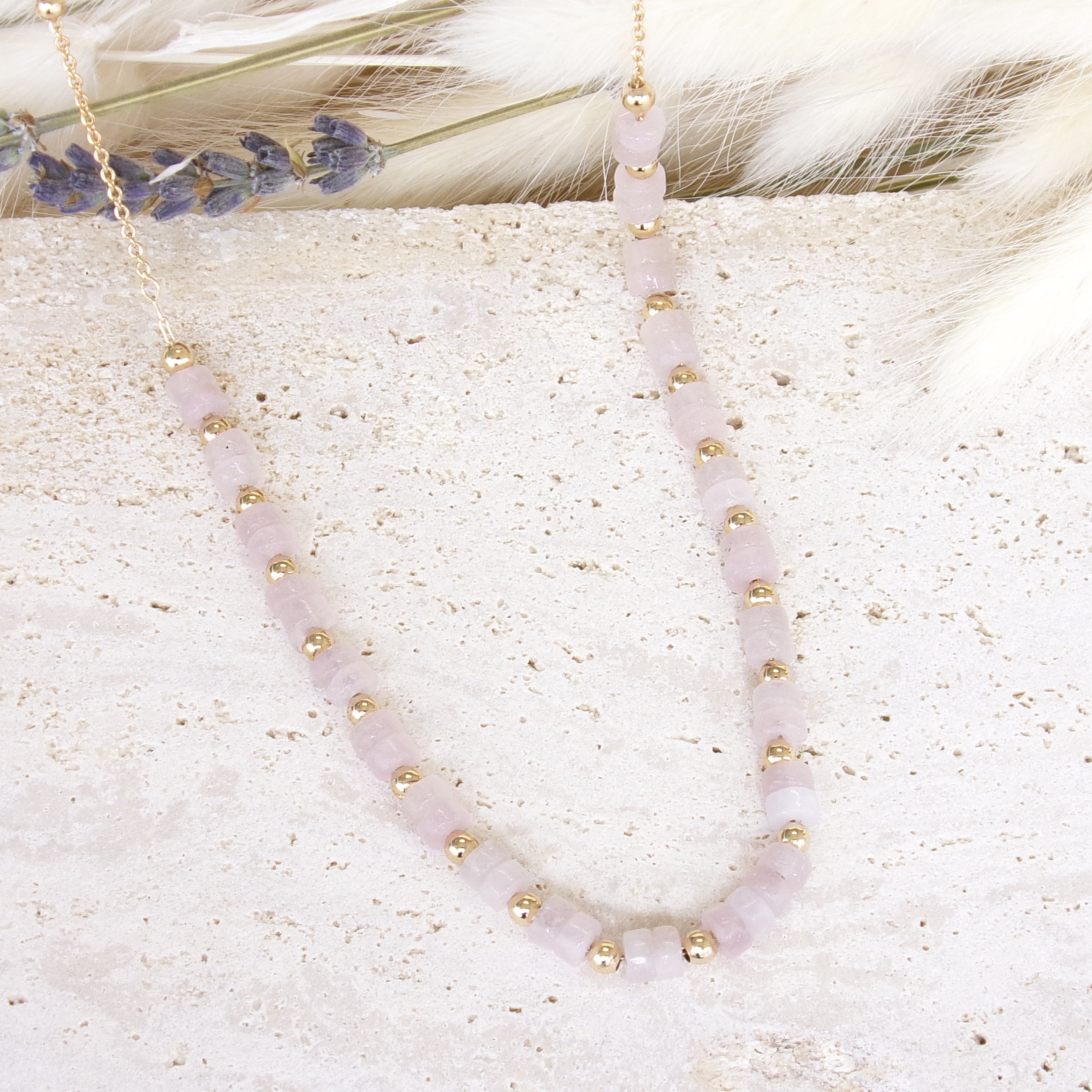 Gold plated rose quartz beaded Gaia necklace