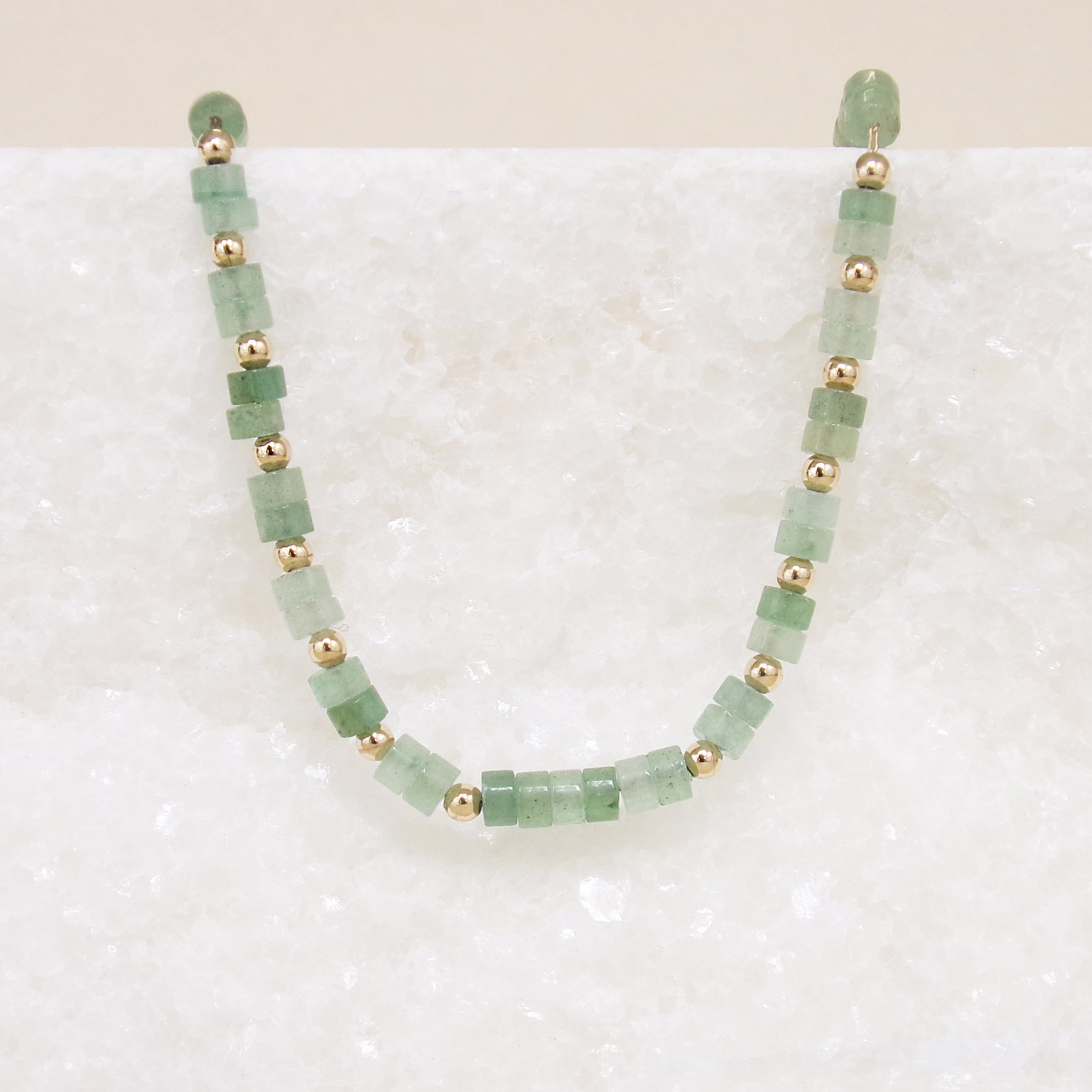 Gold plated green quartzite stone Gaia necklace