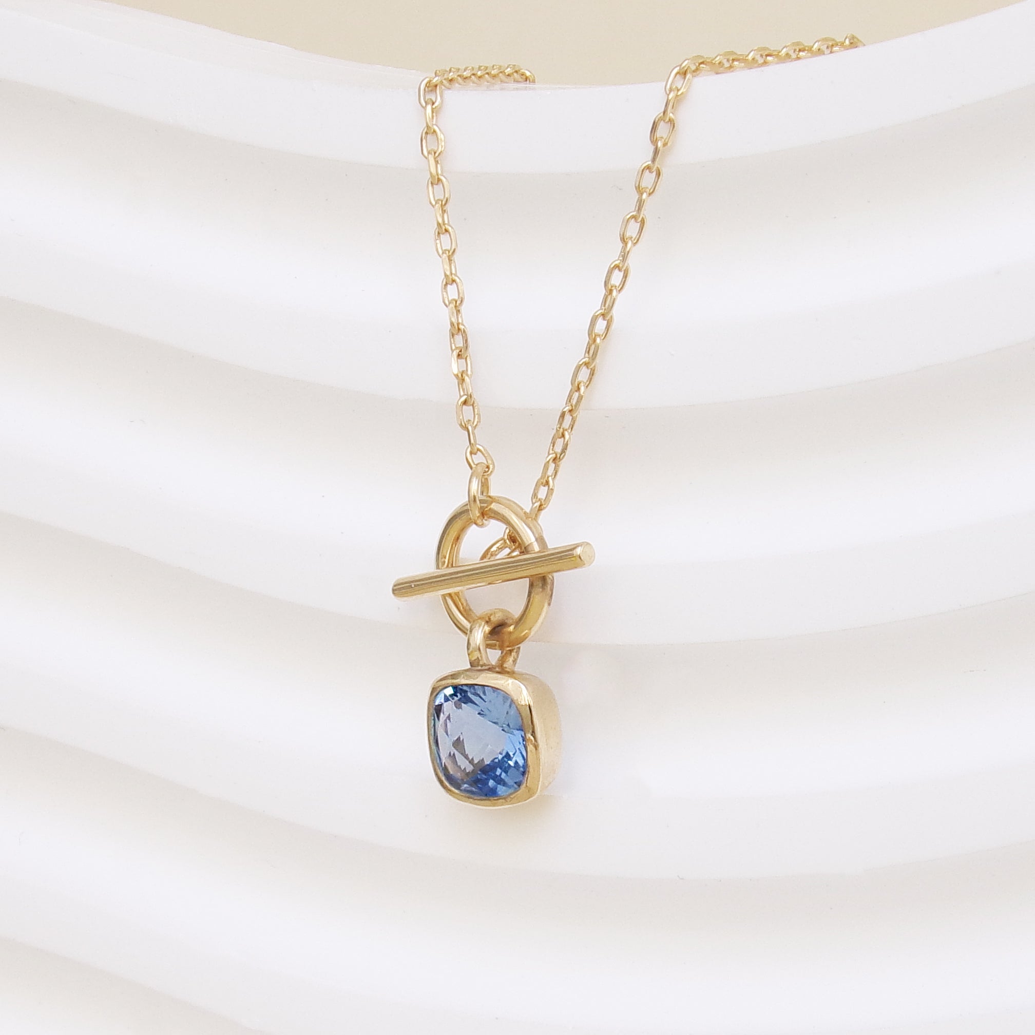 Sky blue square stone Uma necklace with gold-plated clasp