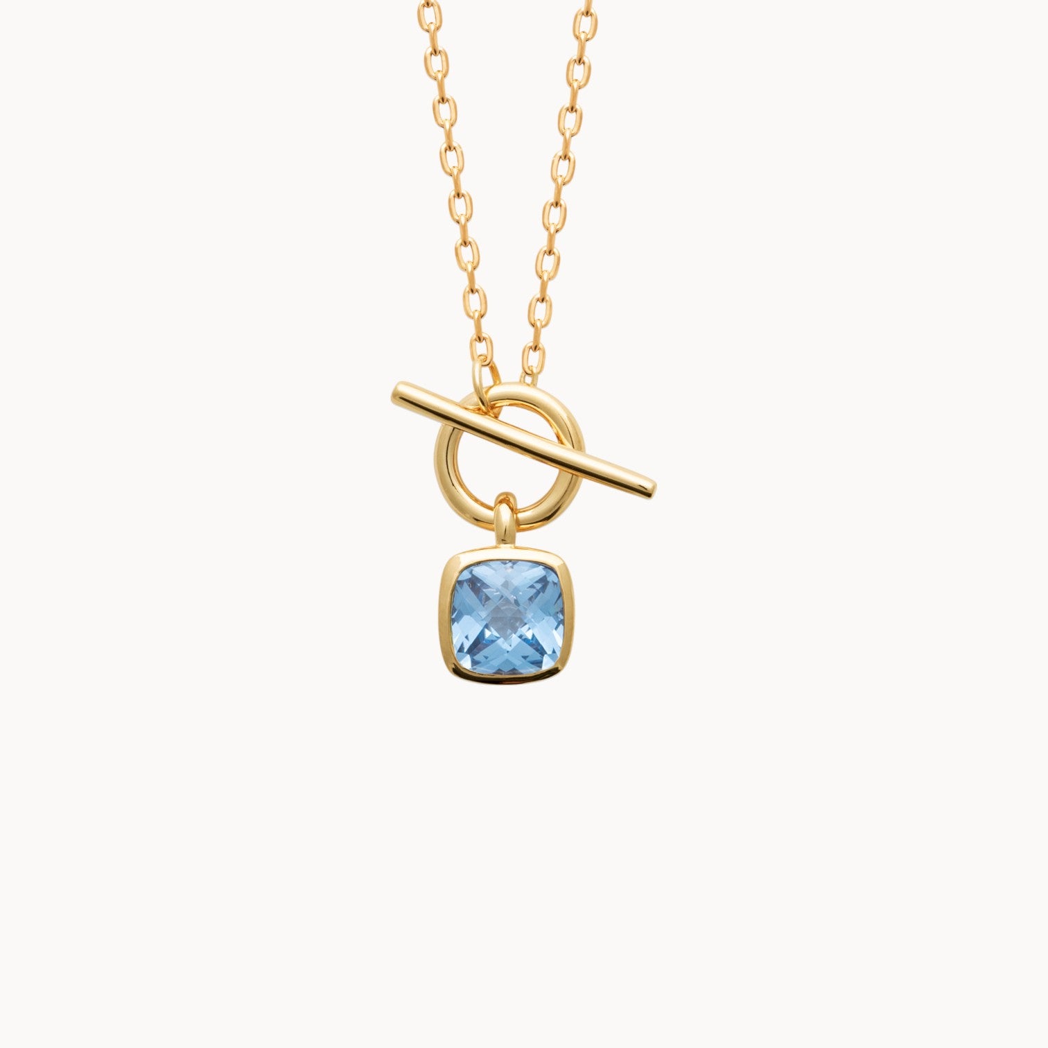 Sky blue square stone Uma necklace with gold-plated clasp