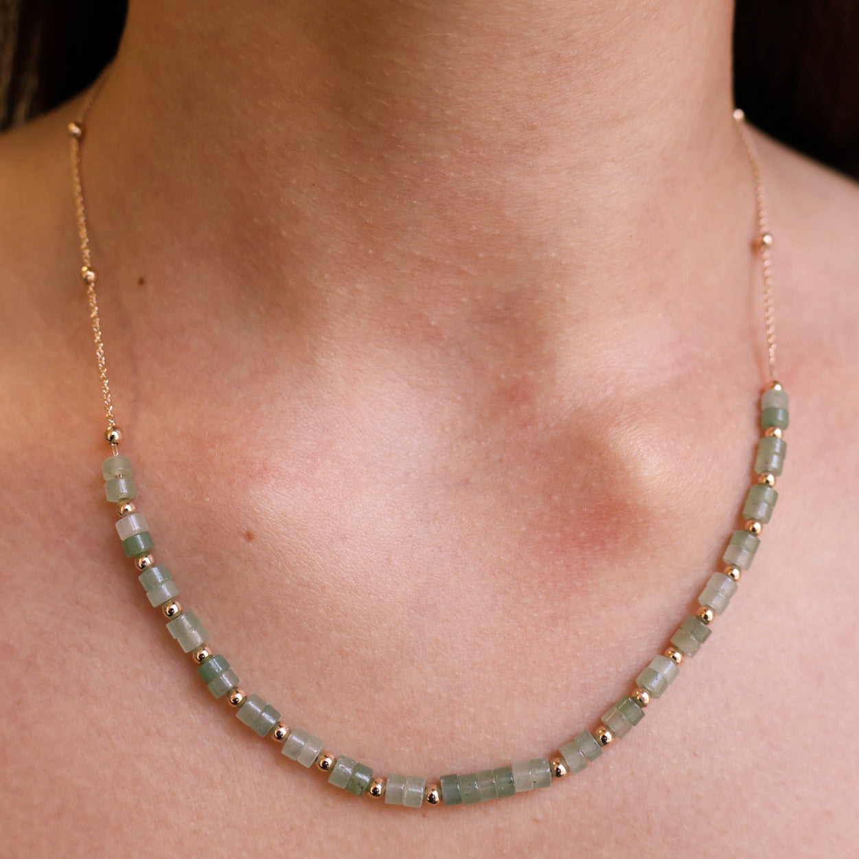 Gold plated green quartzite stone Gaia necklace