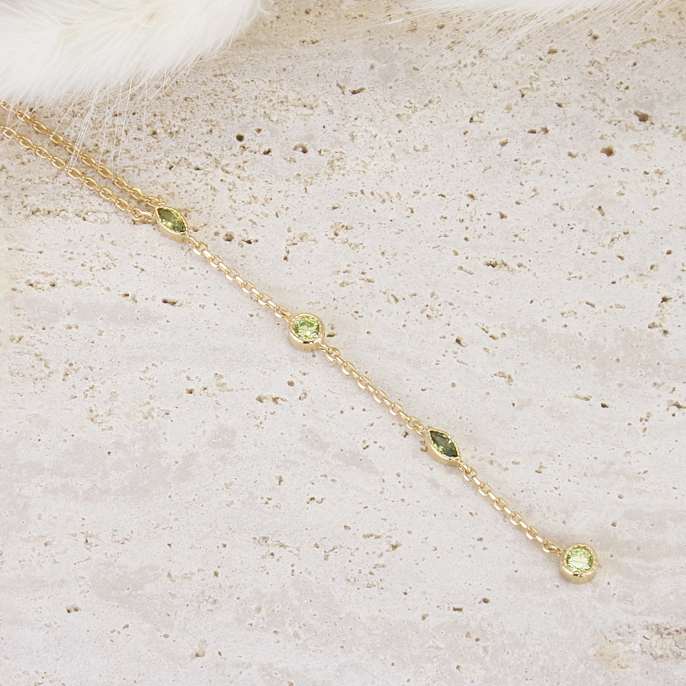 Bahia tie chain necklace white and green zircons gold-plated