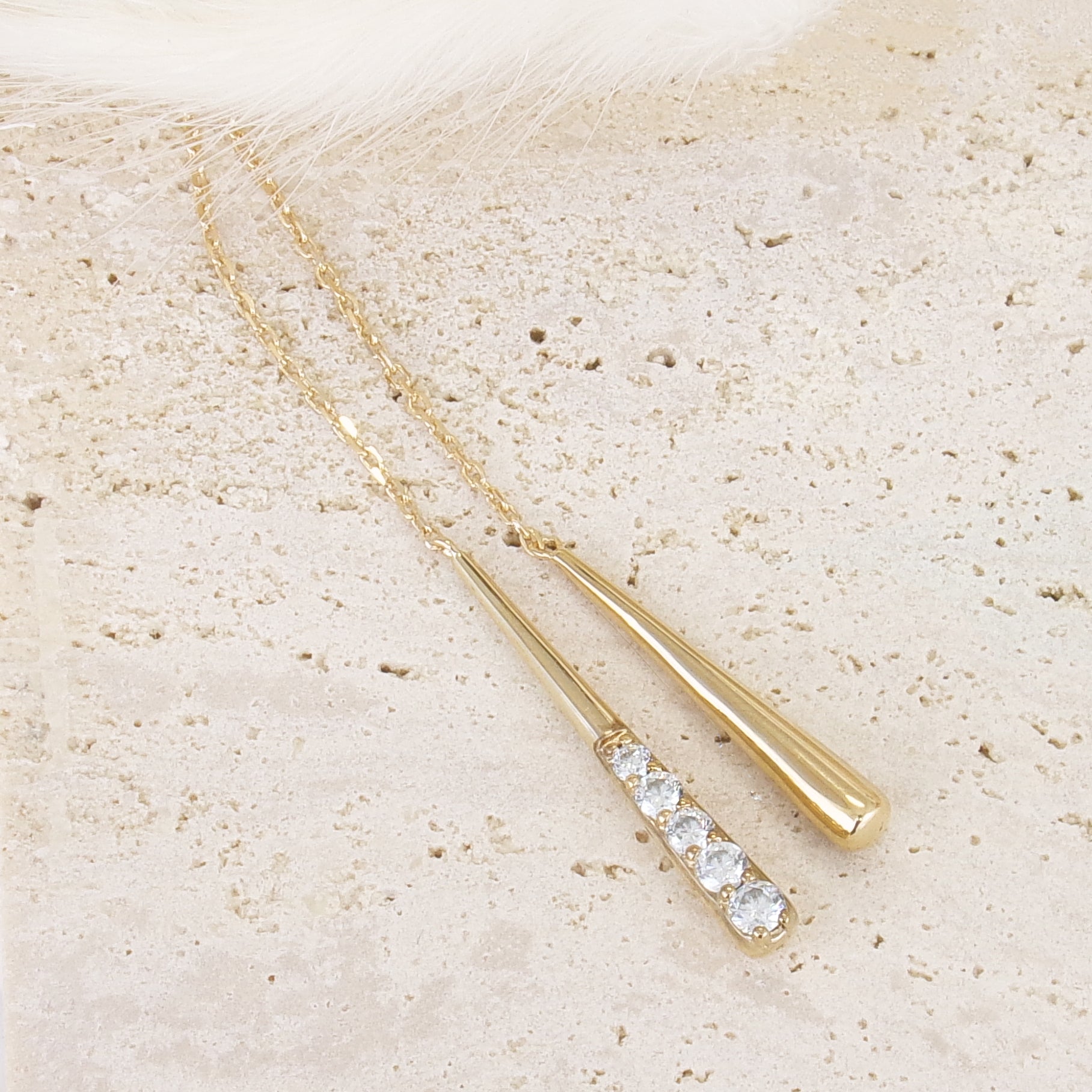 Amelia necklace with double drop pendants and zircons gold-plated