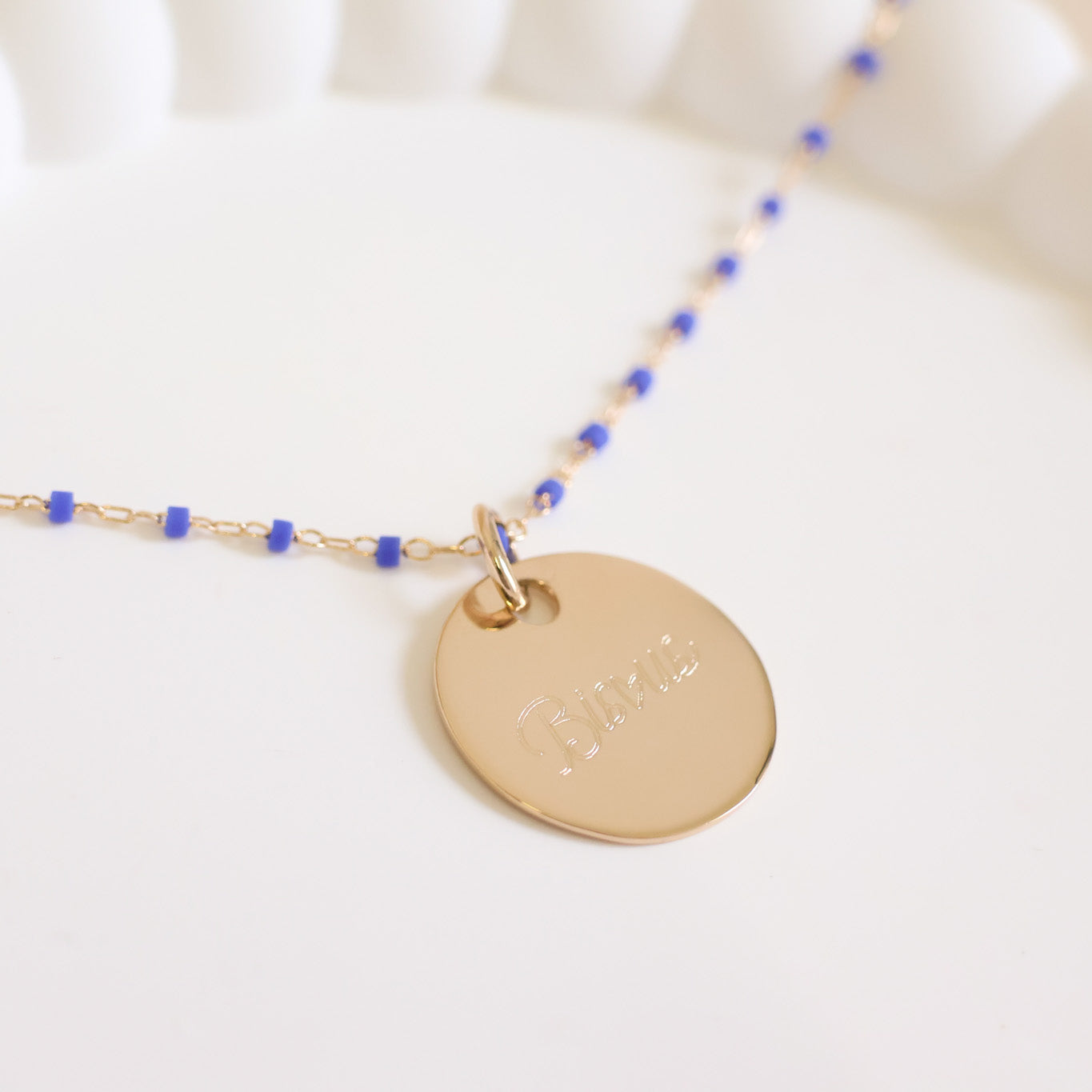Sora blue necklace and 19mm medal to engrave gold-plated