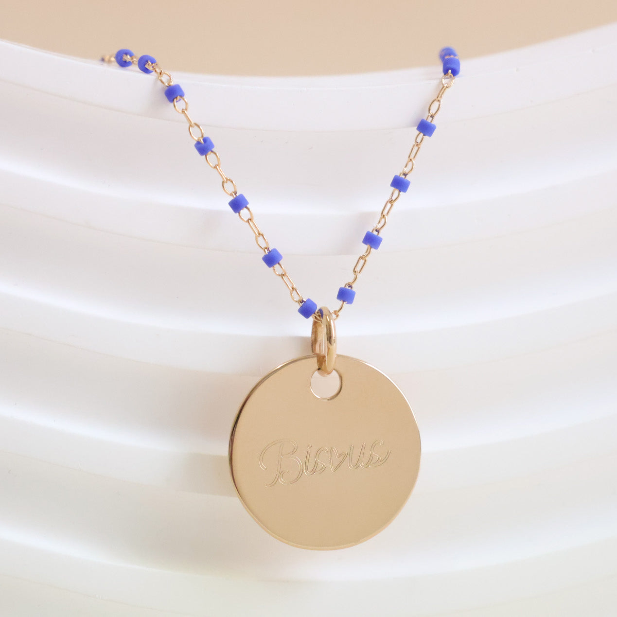Sora blue necklace and 19mm medal to engrave gold-plated