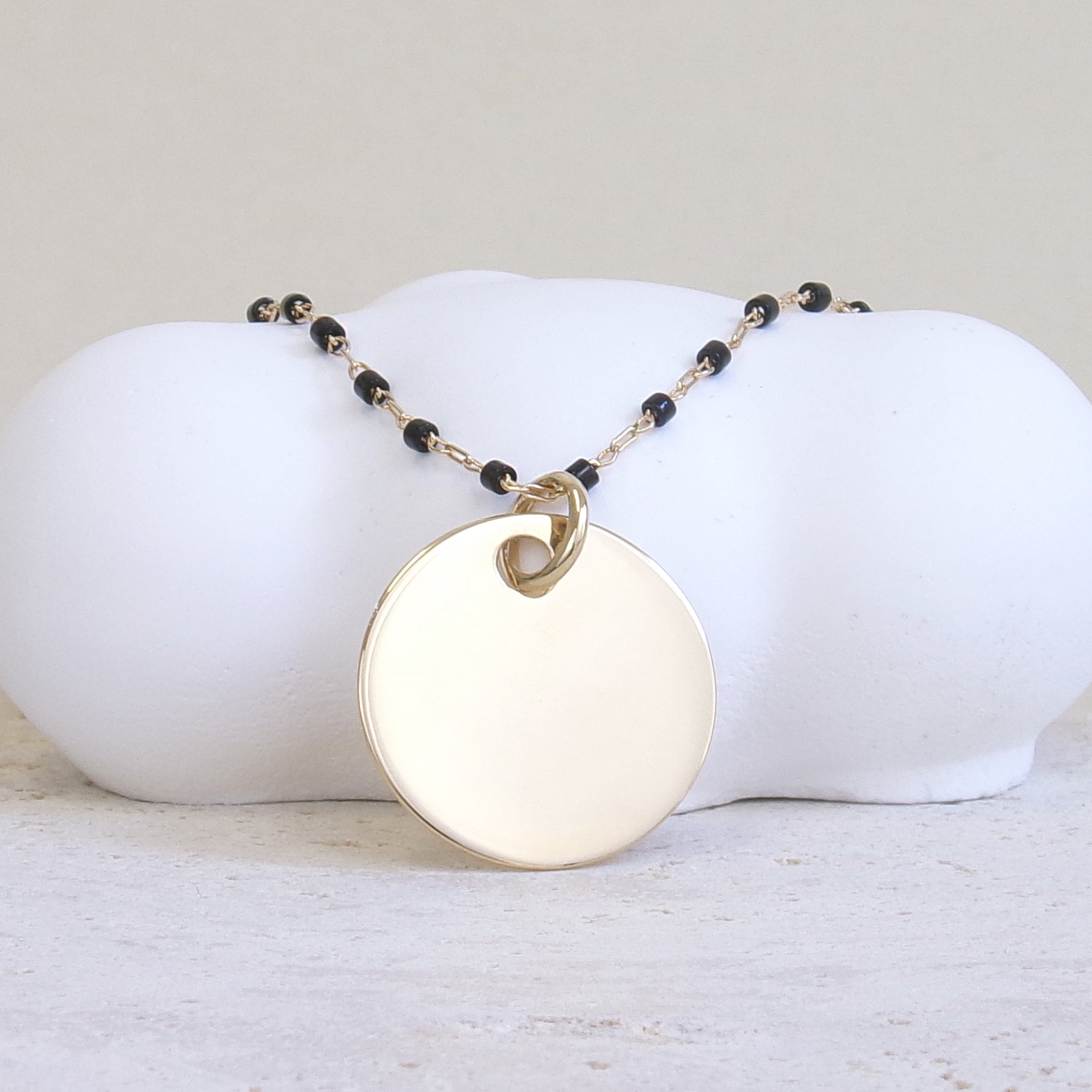 Sora black necklace and 19mm medal to engrave gold-plated