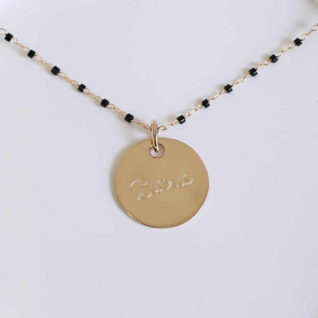 Sora black necklace and 19mm medal to engrave gold-plated