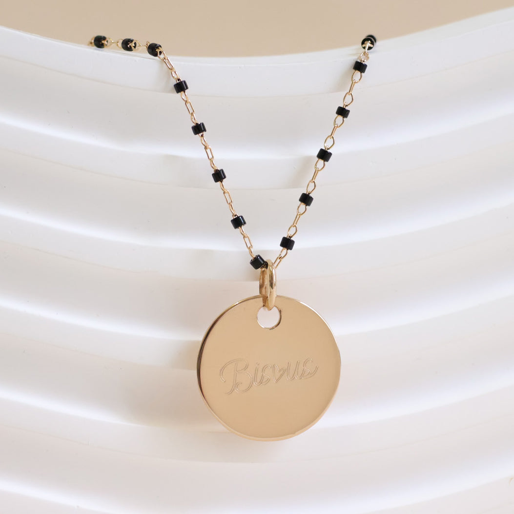 Sora black necklace and 19mm medal to engrave gold-plated