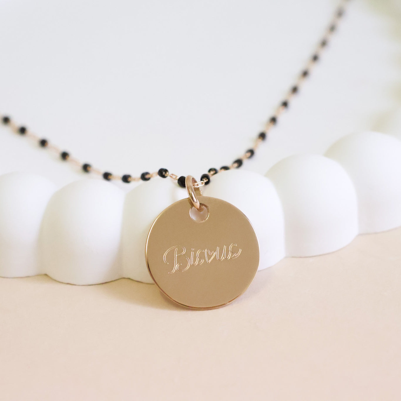 Sora black necklace and 19mm medal to engrave gold-plated