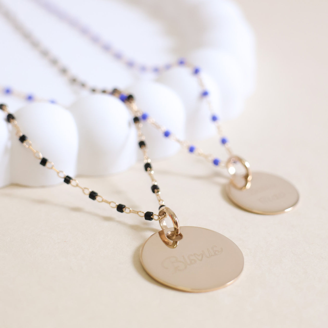 Sora black necklace and 19mm medal to engrave gold-plated