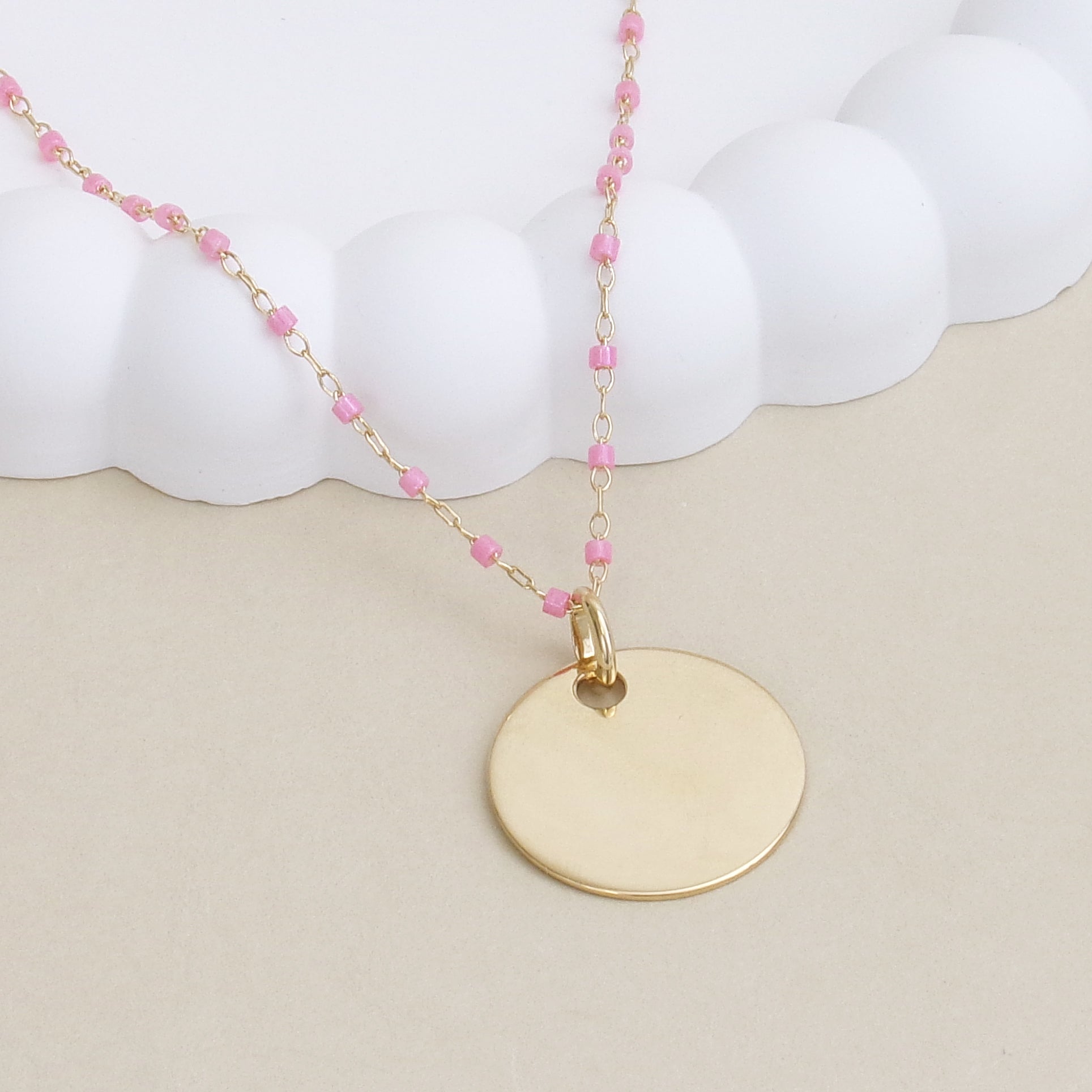Sora pink necklace with 19mm medal to engrave gold-plated