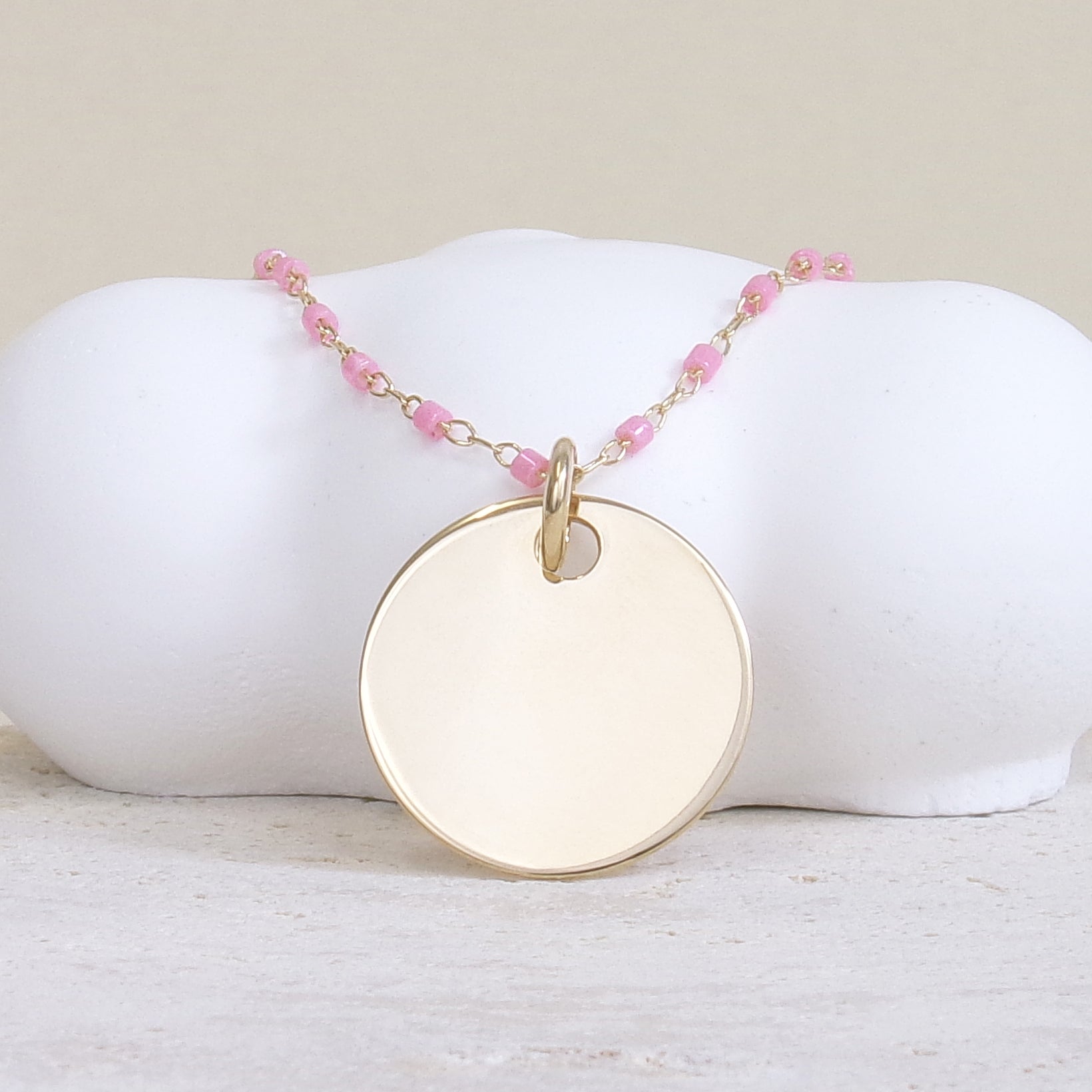 Sora pink necklace with 19mm medal to engrave gold-plated