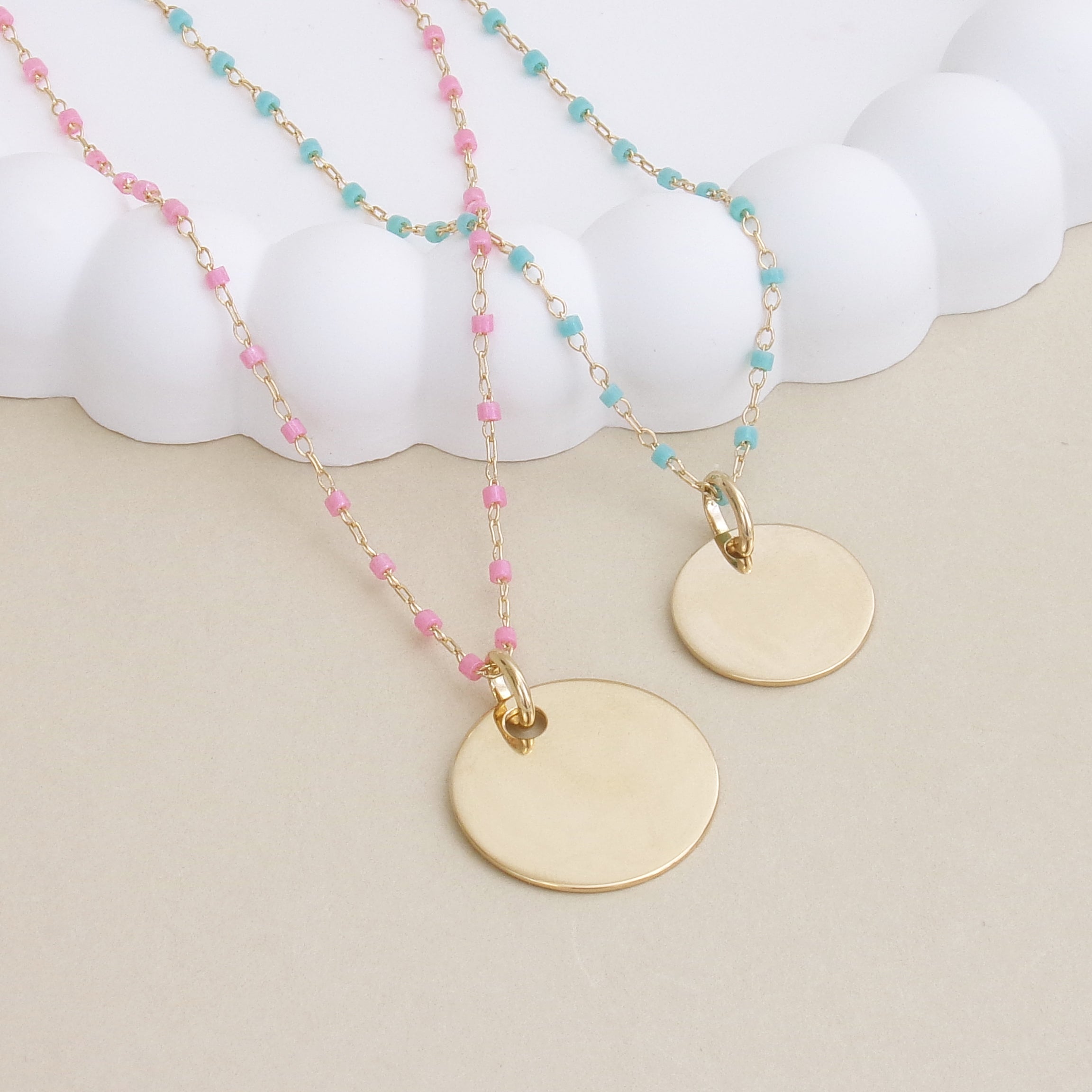 Sora pink necklace with 19mm medal to engrave gold-plated