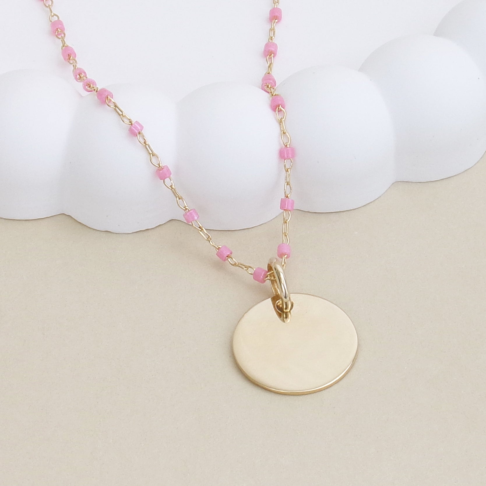 Sora pink necklace and 15mm medal to engrave gold-plated