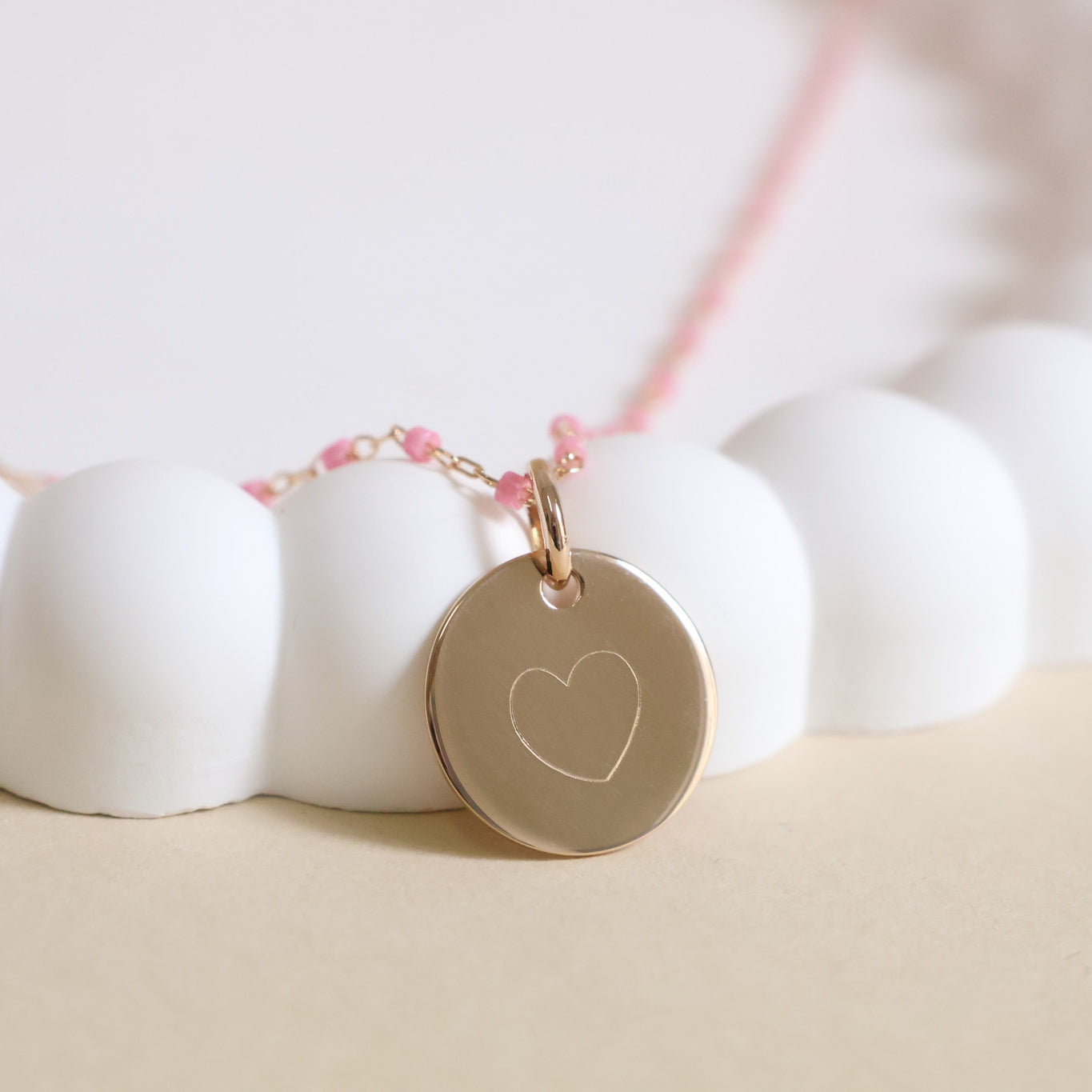 Sora pink necklace and 15mm medal to engrave gold-plated