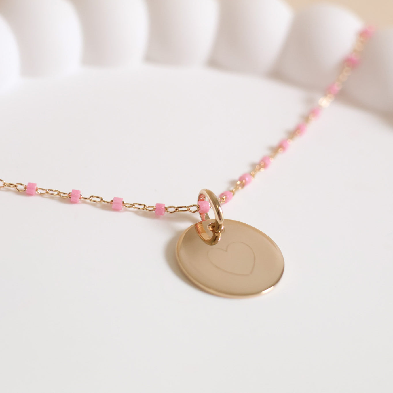 Sora pink necklace and 15mm medal to engrave gold-plated