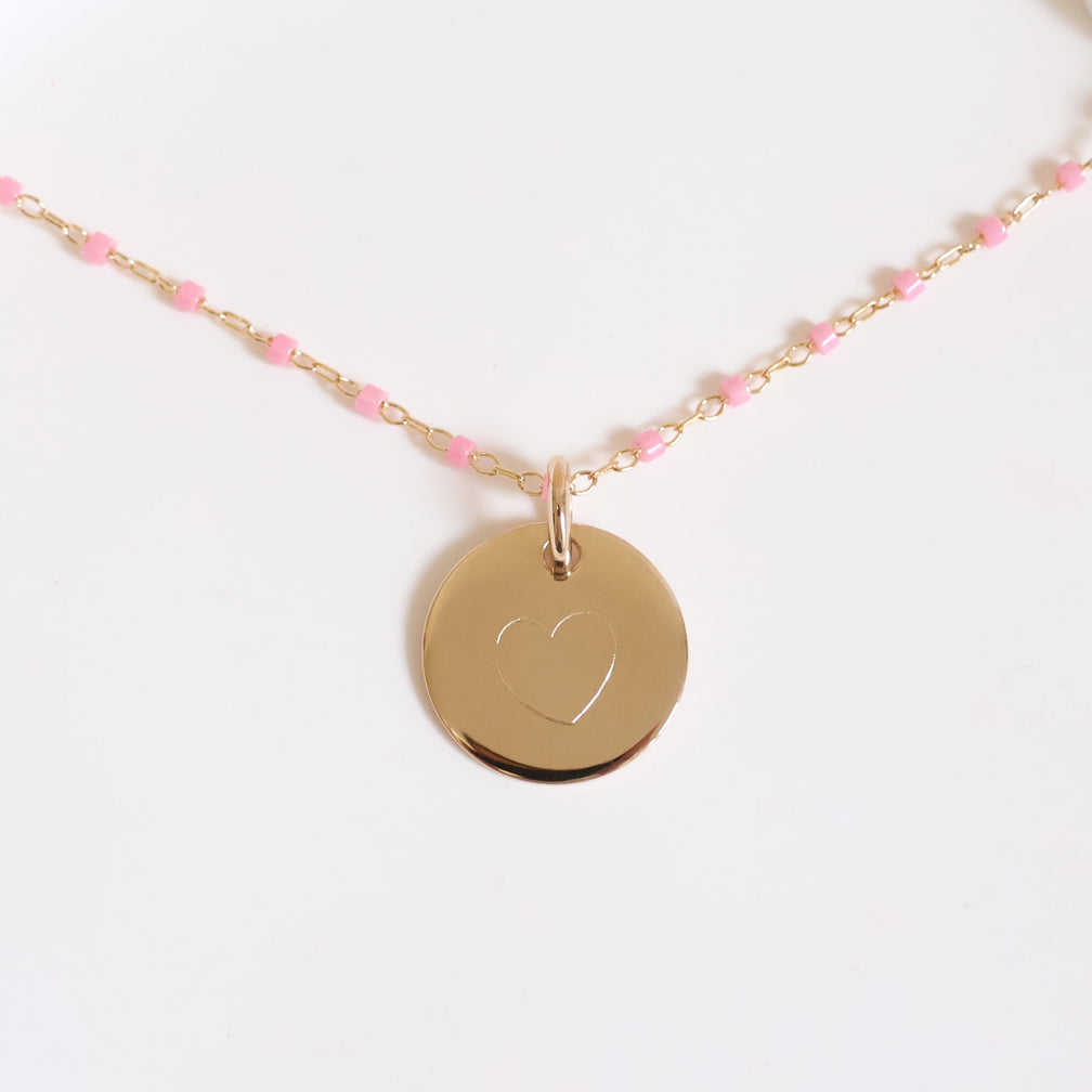 Sora pink necklace and 15mm medal to engrave gold-plated