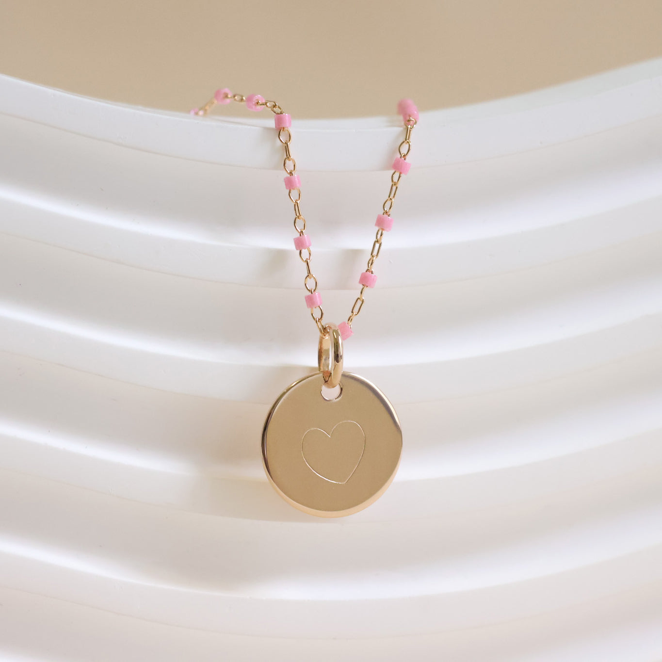 Sora pink necklace and 15mm medal to engrave gold-plated