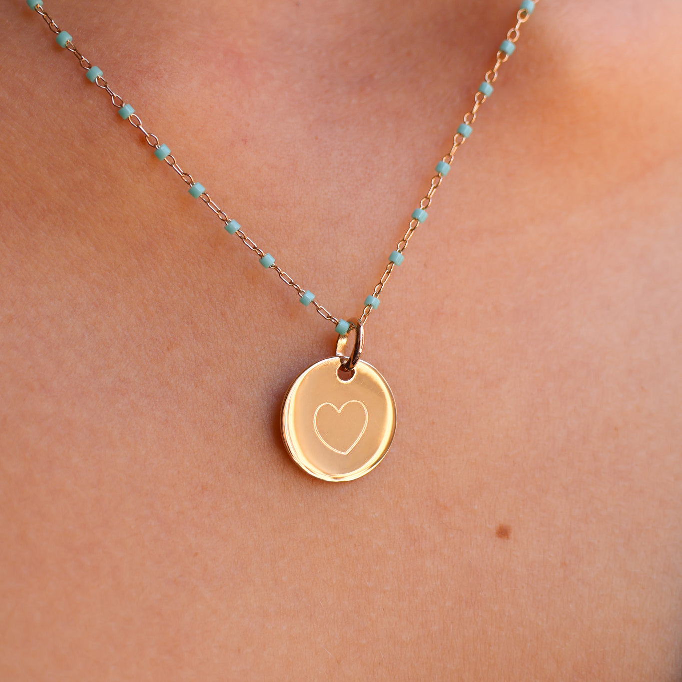 Sora pink necklace and 15mm medal to engrave gold-plated