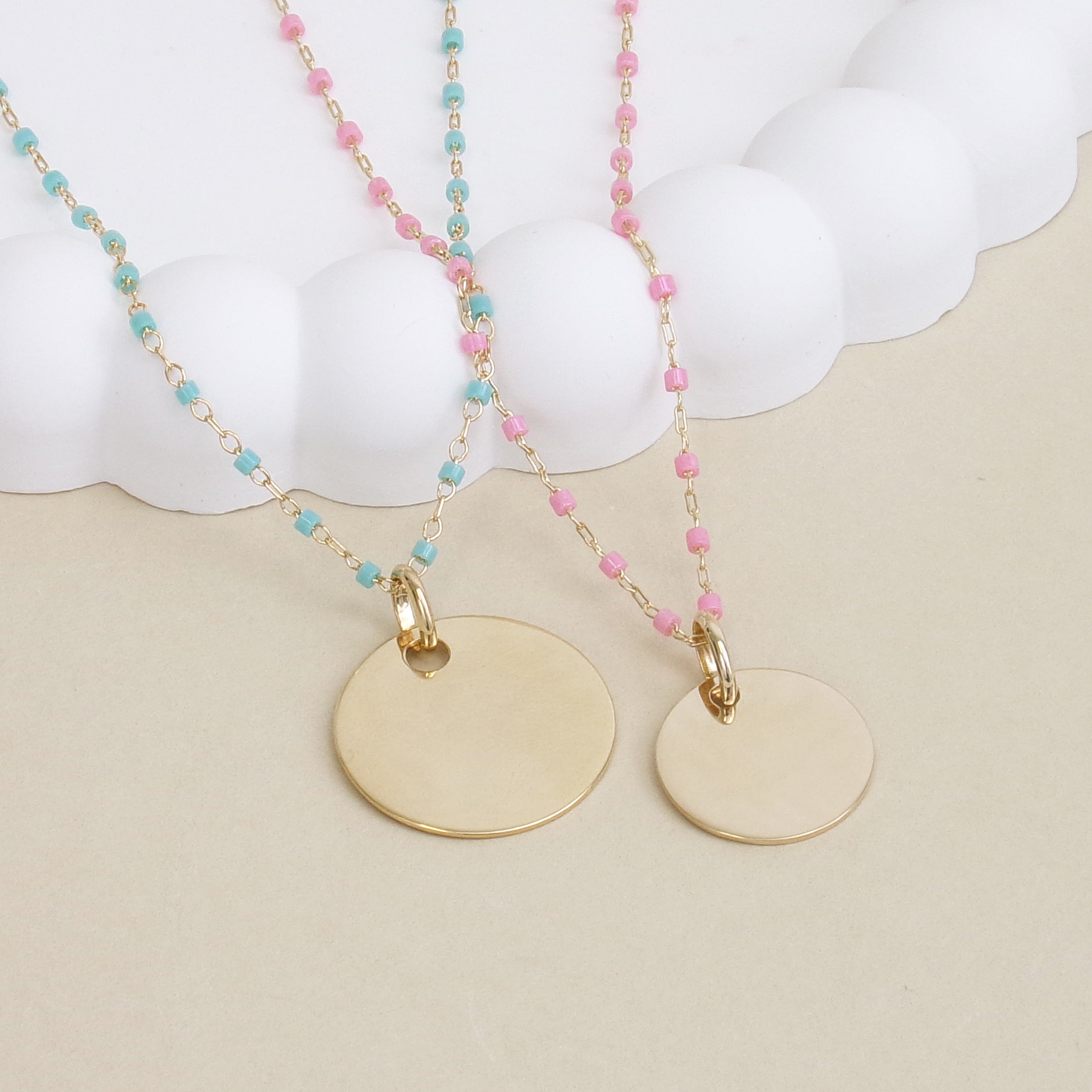 Sora pink necklace and 15mm medal to engrave gold-plated