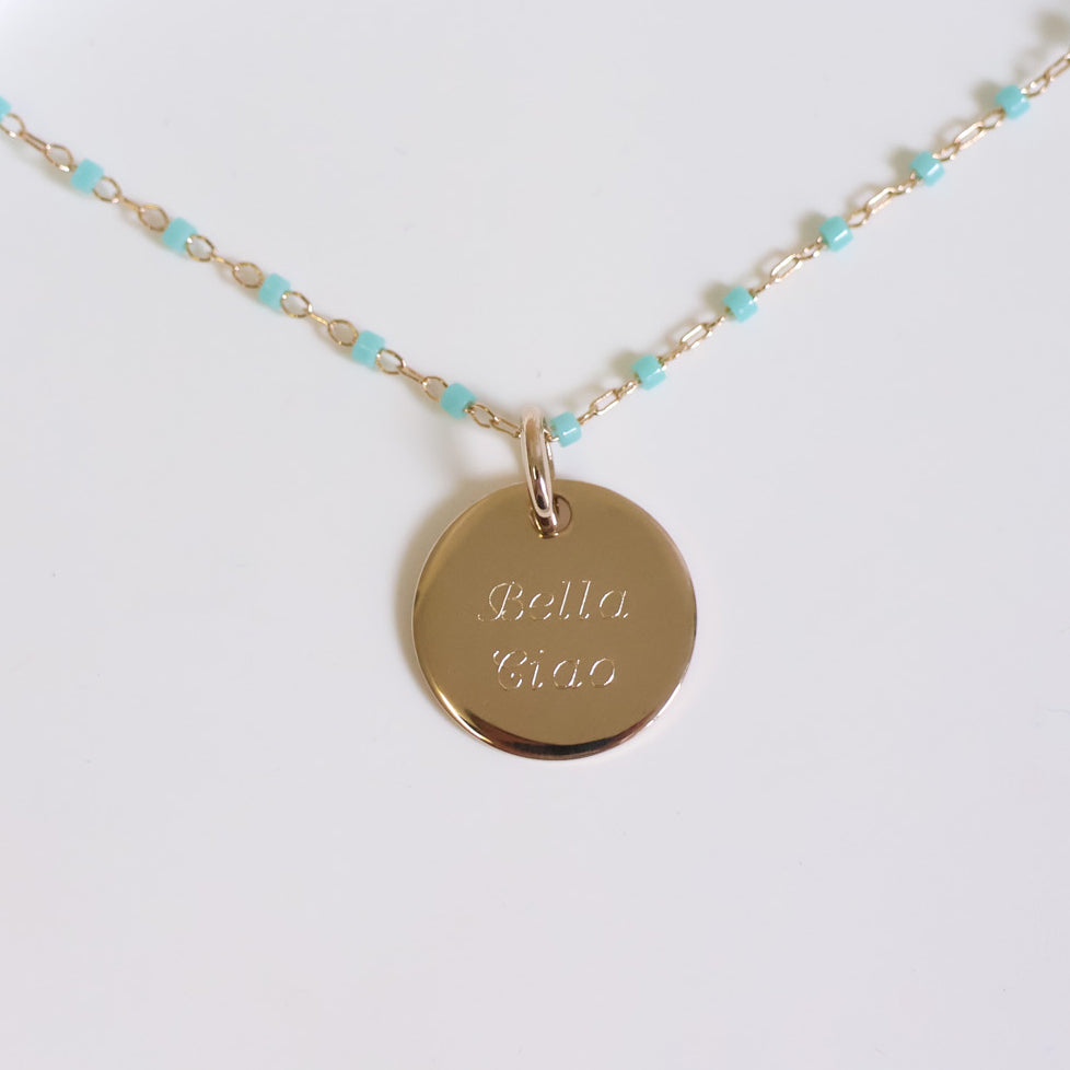 Sora green necklace and 15mm medal to engrave gold-plated