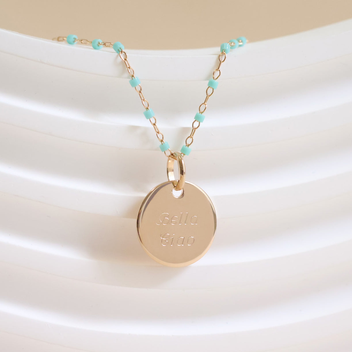 Sora green necklace and 15mm medal to engrave gold-plated