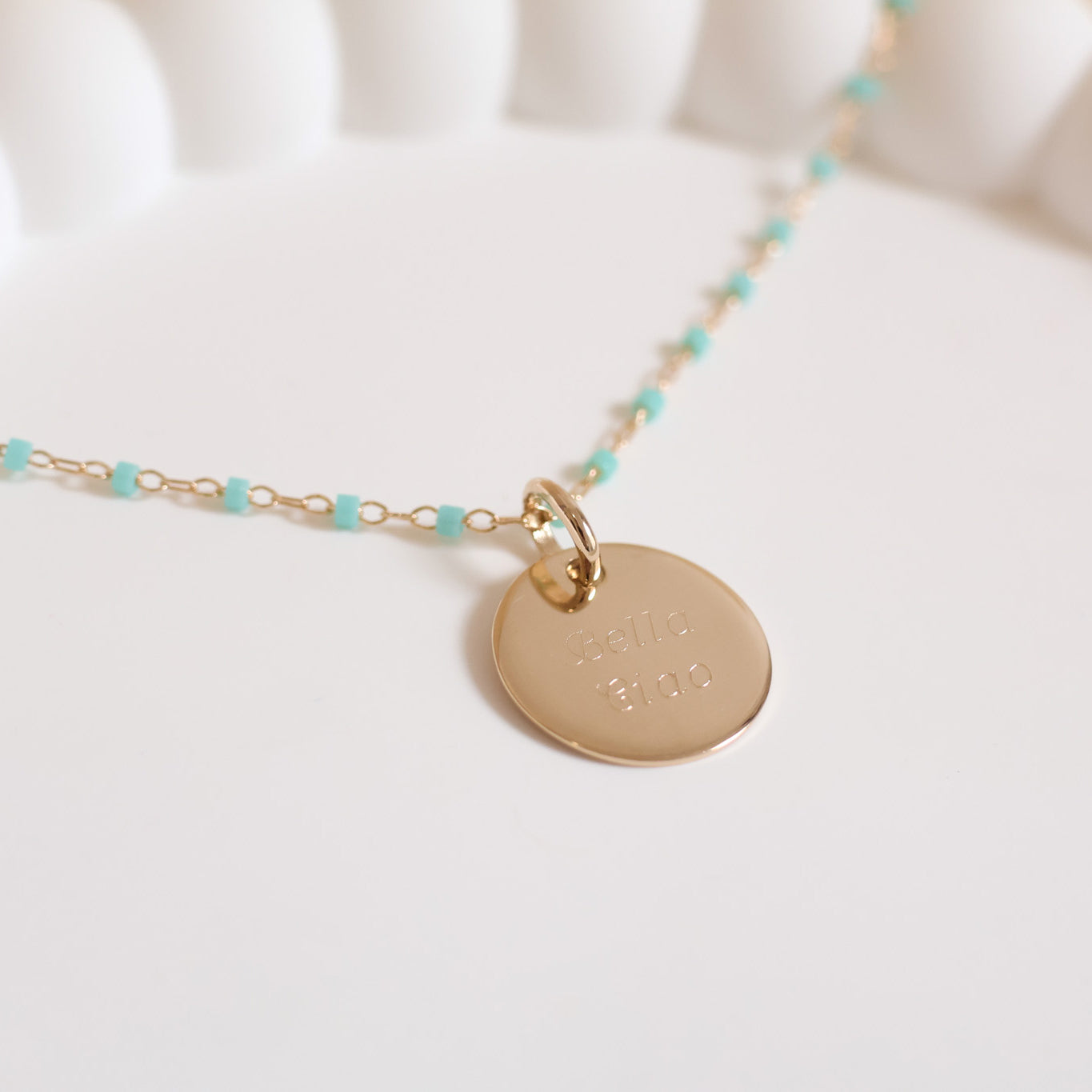 Sora green necklace and 15mm medal to engrave gold-plated