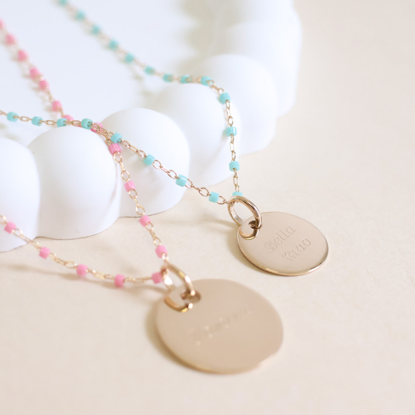 Sora green necklace and 15mm medal to engrave gold-plated