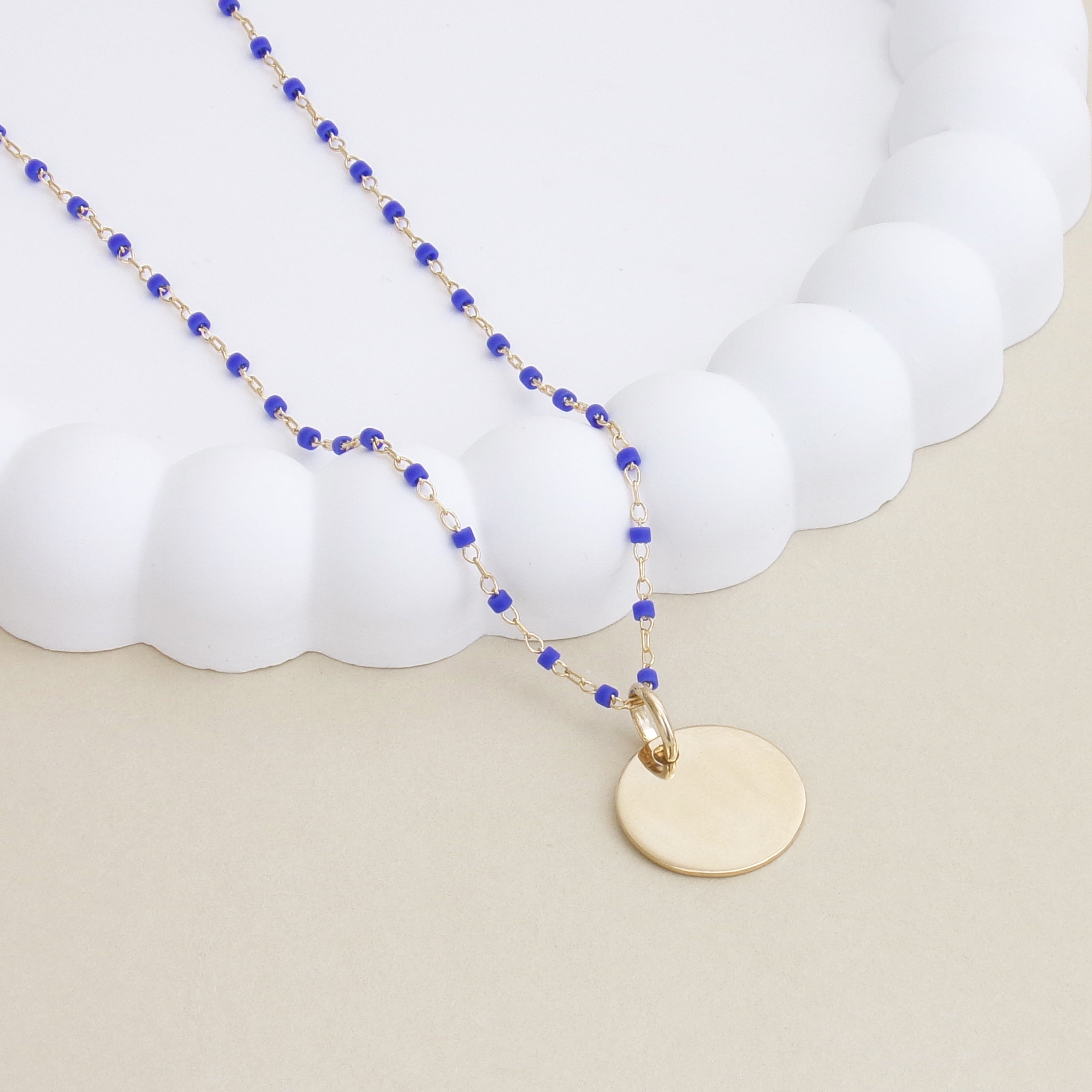 Sora blue necklace and 15mm medal to engrave gold-plated
