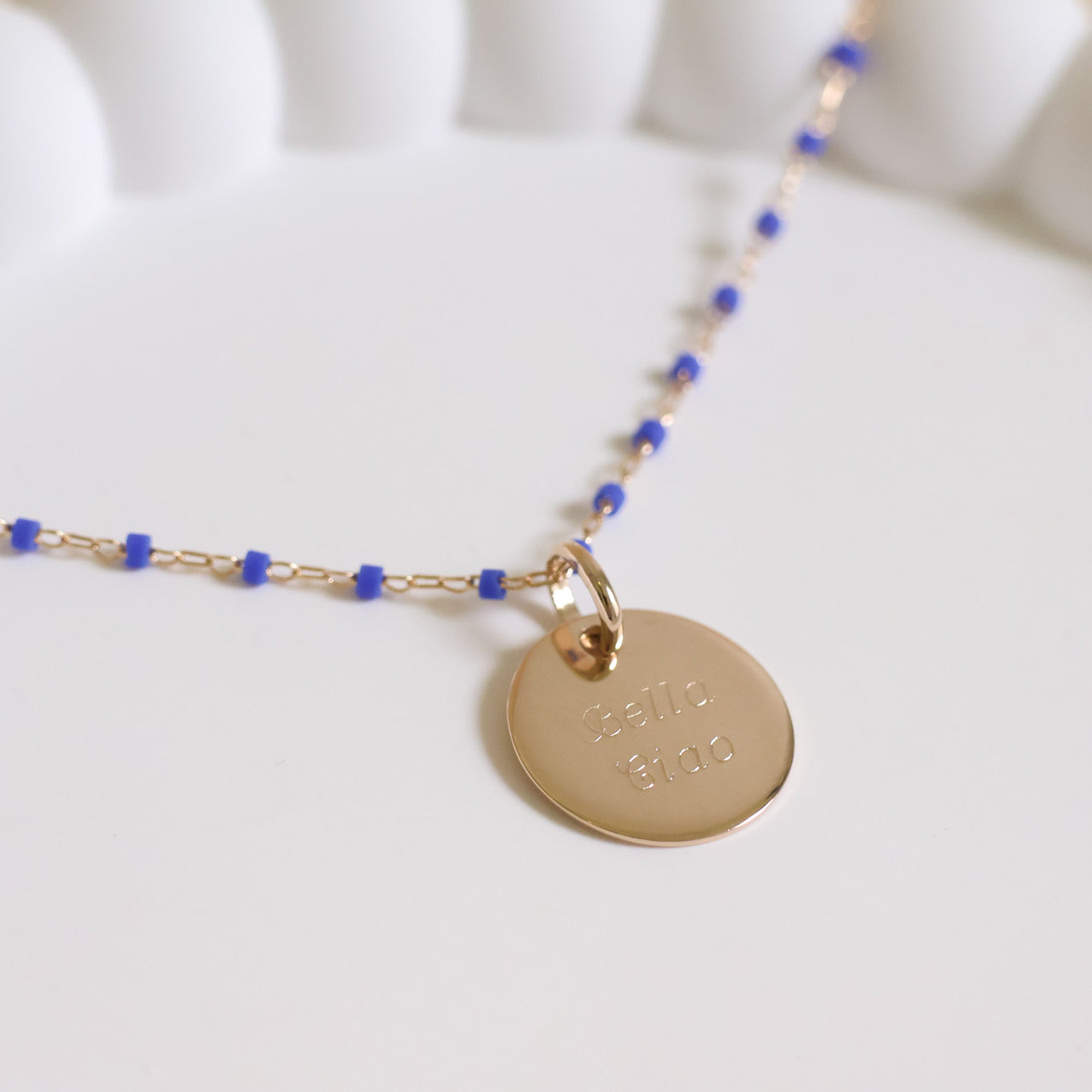 Sora blue necklace and 15mm medal to engrave gold-plated