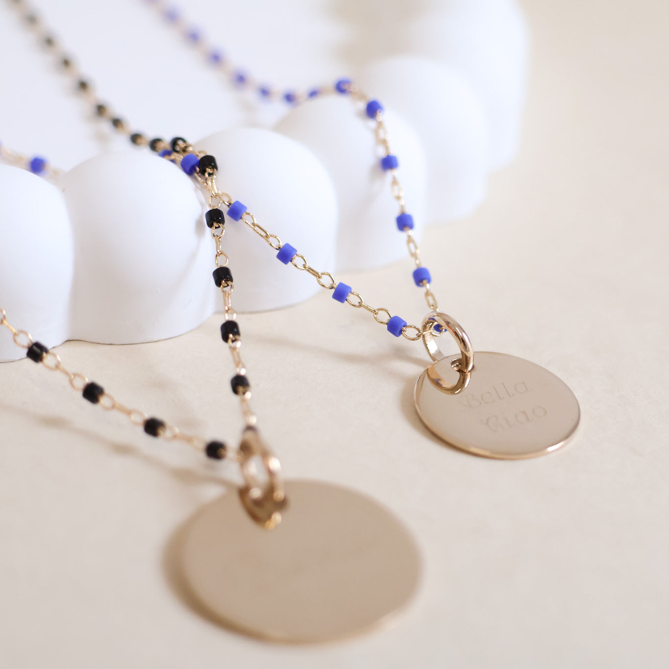 Sora blue necklace and 15mm medal to engrave gold-plated