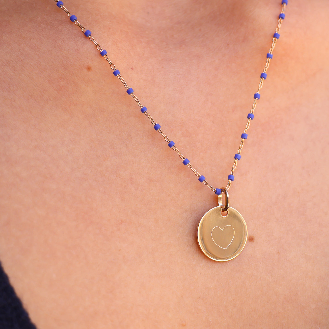 Sora blue necklace and 15mm medal to engrave gold-plated