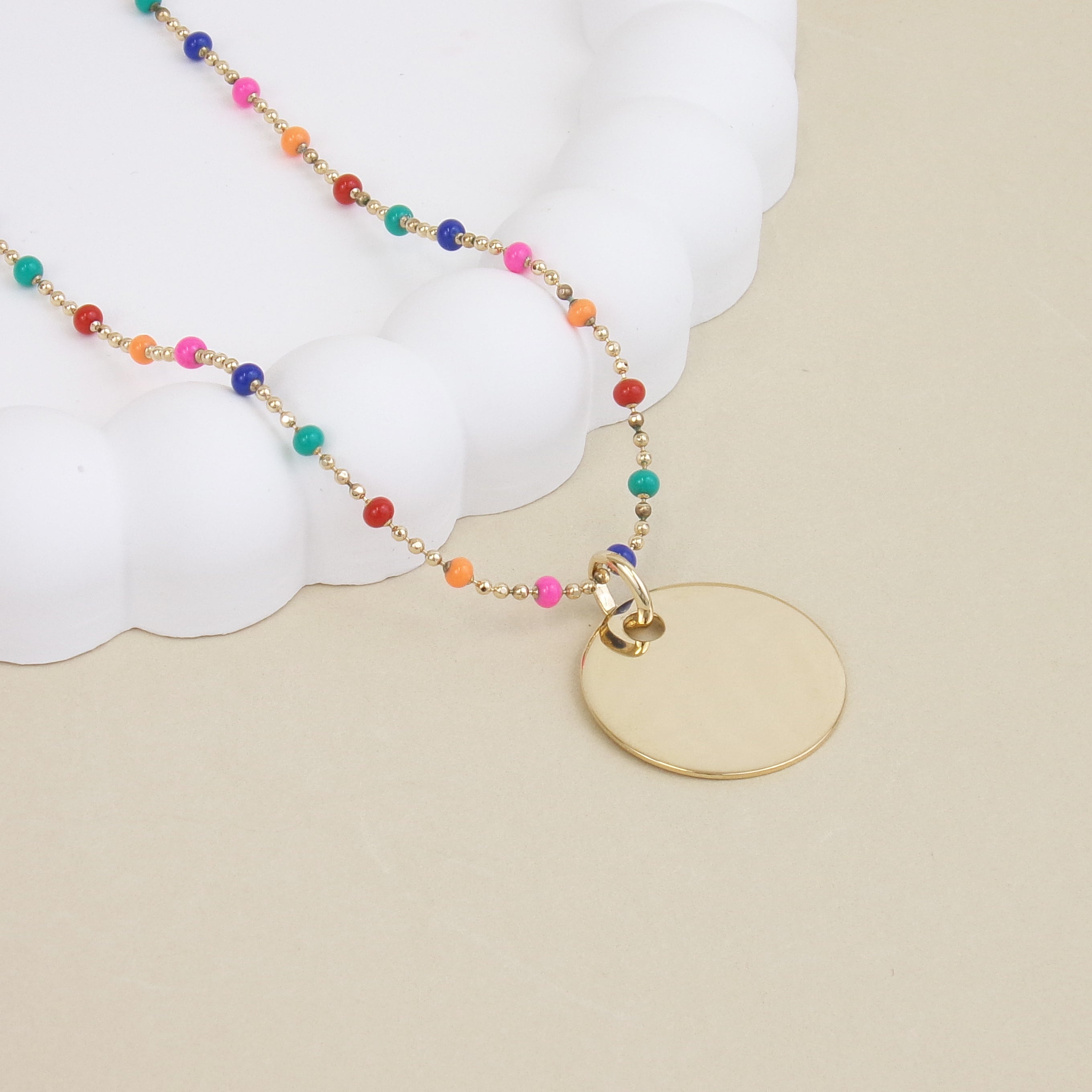 Lily-Rose multicolored beaded necklace and 19mm medal to engrave gold-plated