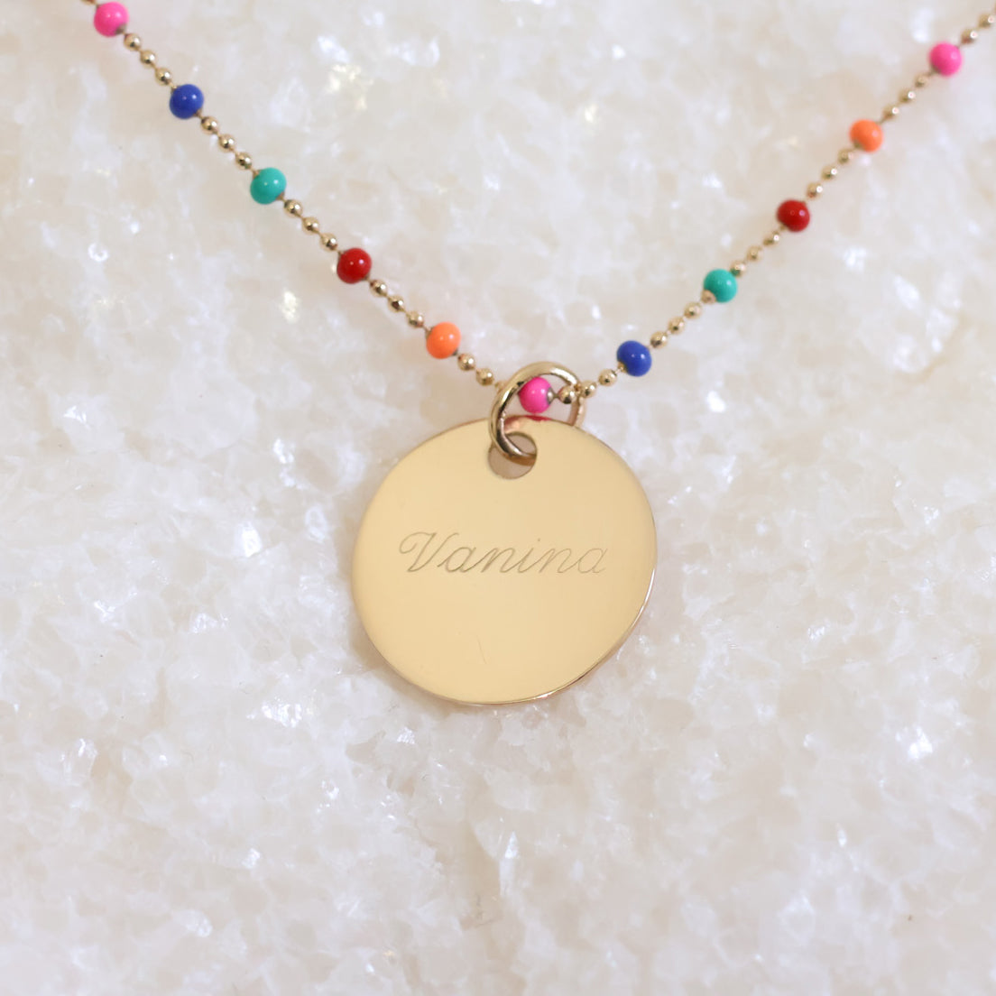 Lily-Rose multicolored beaded necklace and 19mm medal to engrave gold-plated