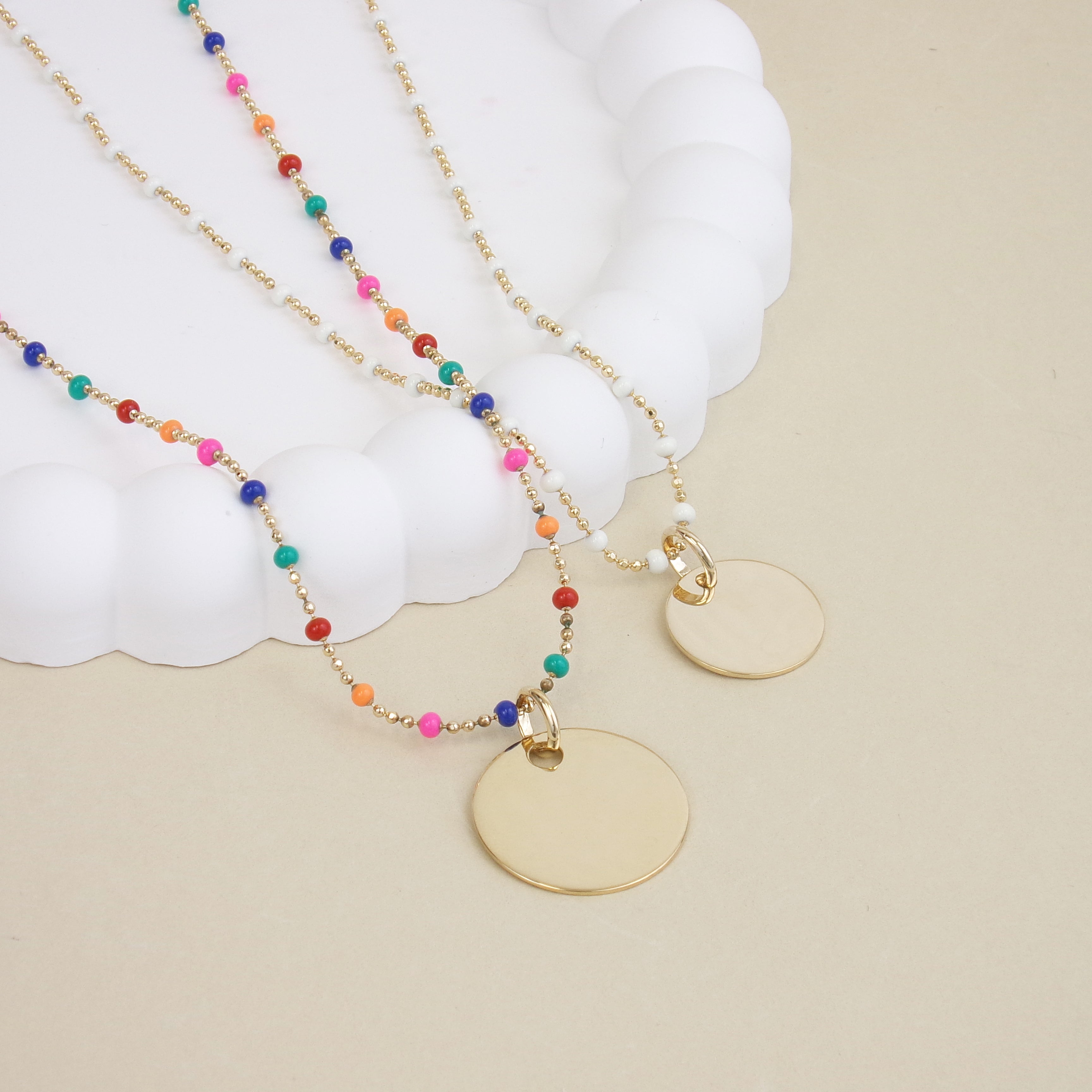 Lily-Rose multicolored beaded necklace and 19mm medal to engrave gold-plated