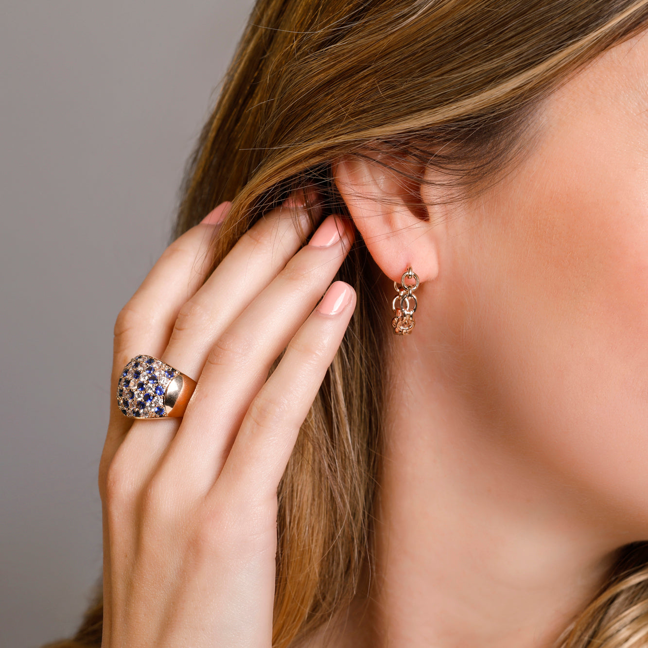 Nolita curved ring with white and blue zircons gold-plated