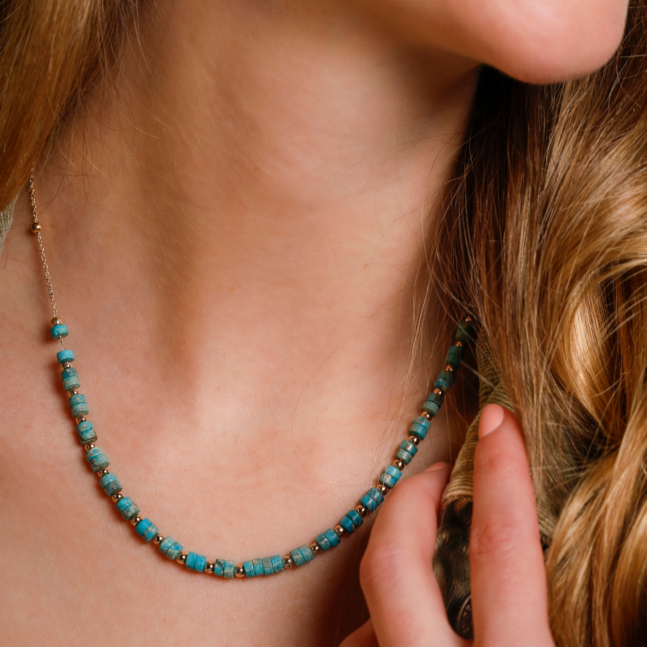 Gold-plated blue jasper stone Gaia necklace