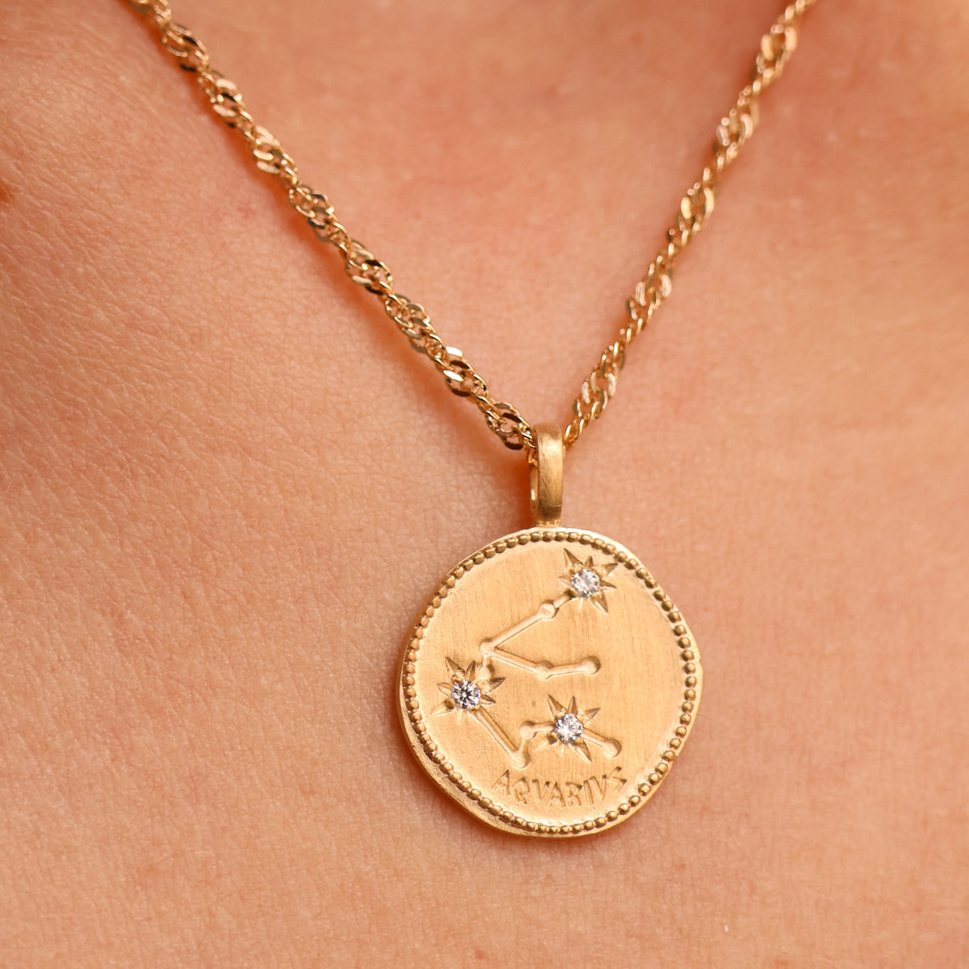 Aquarius constellation medal pendant gold-plated