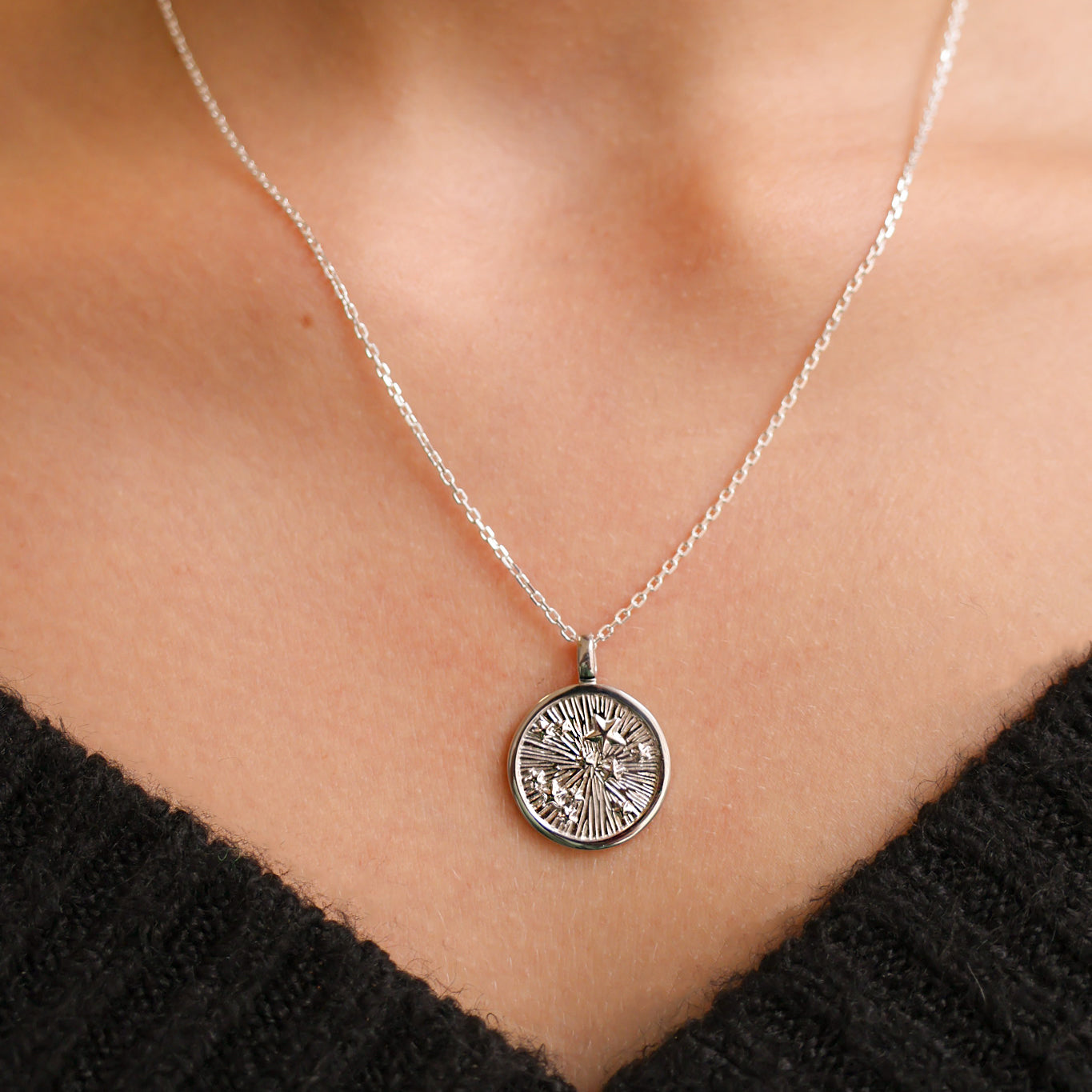 Silver starry sky medal pendant to engrave