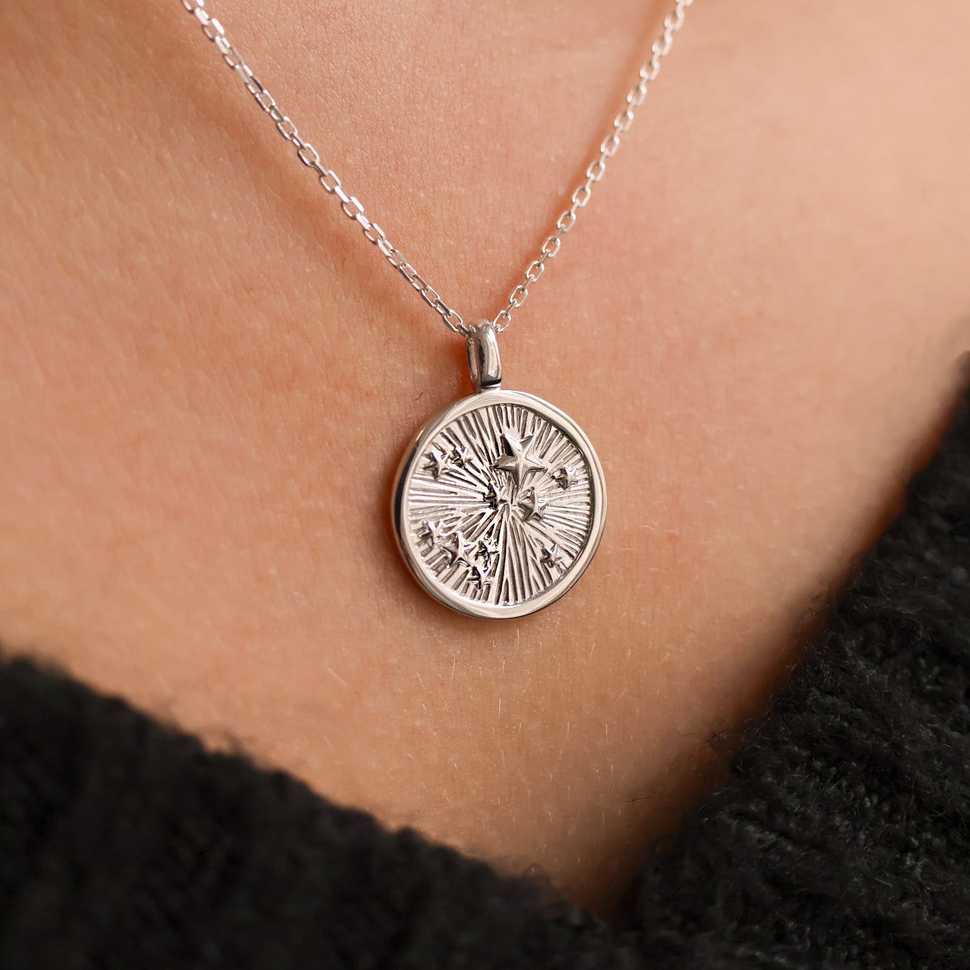 Silver starry sky medal pendant to engrave