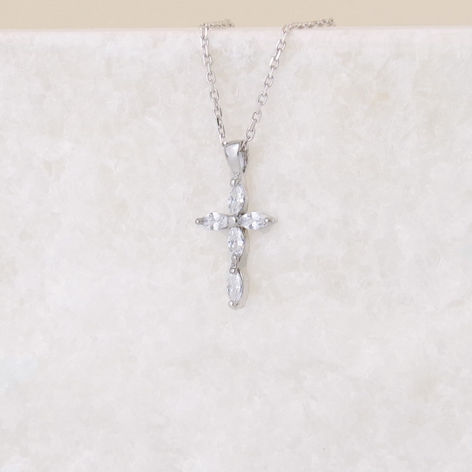Silver zirconium oxide stylized cross pendant