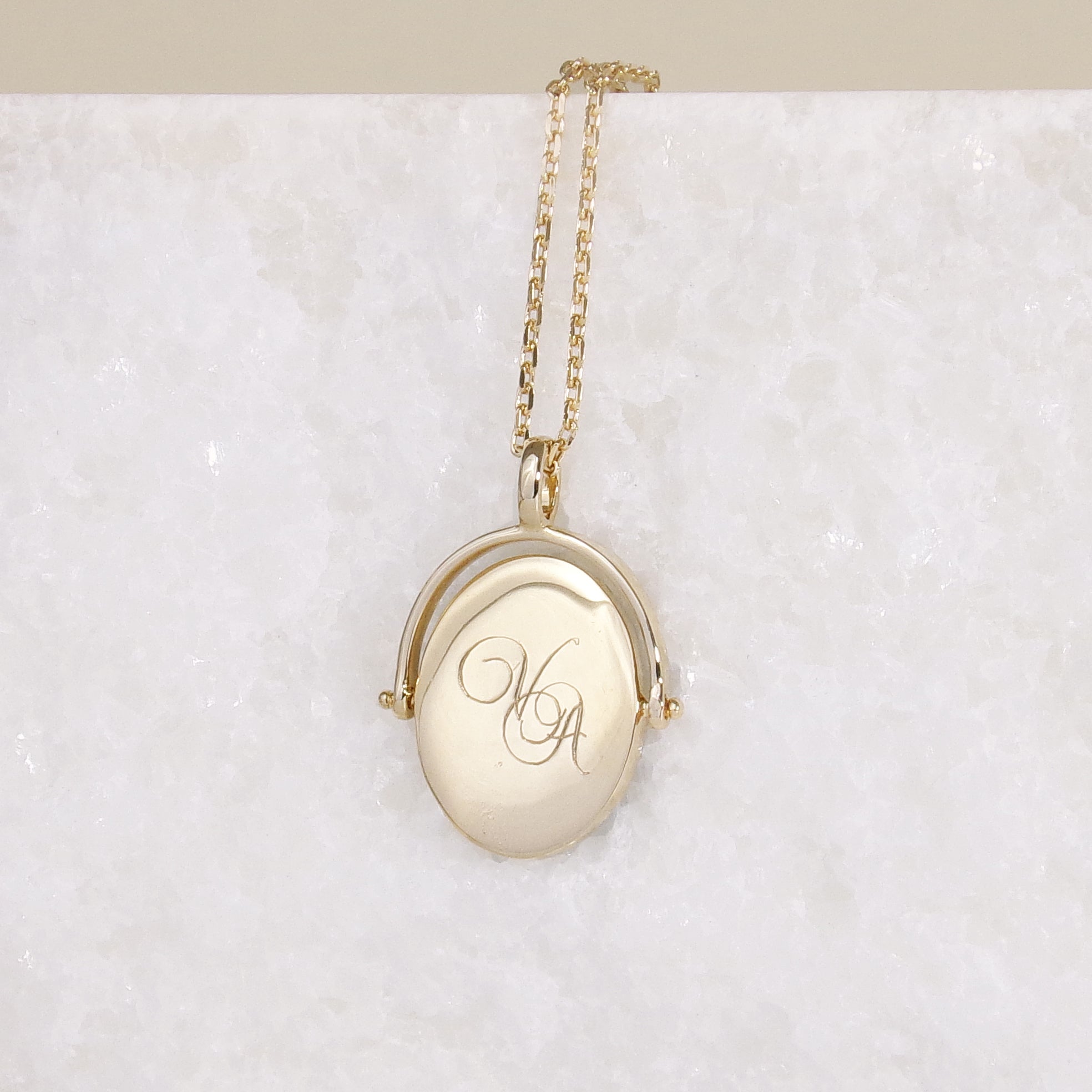Gold-plated black enamel oval Althea pendant to engrave
