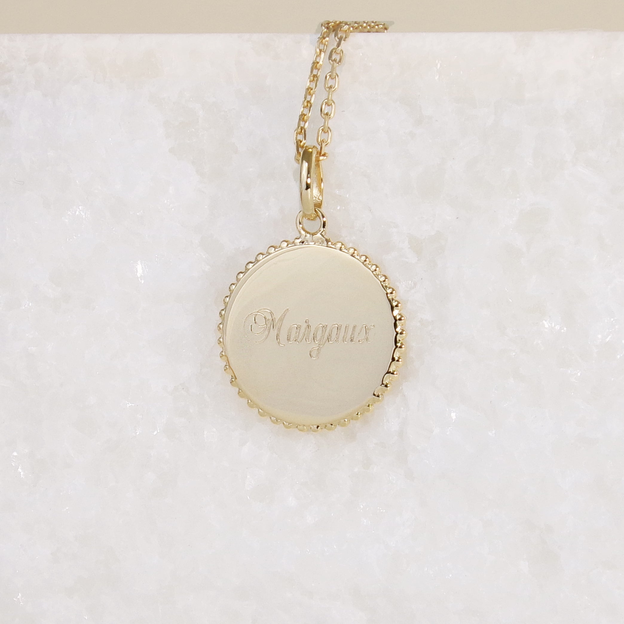 Pendentif Médaille double bord perlé 18mm plaqué or à graver