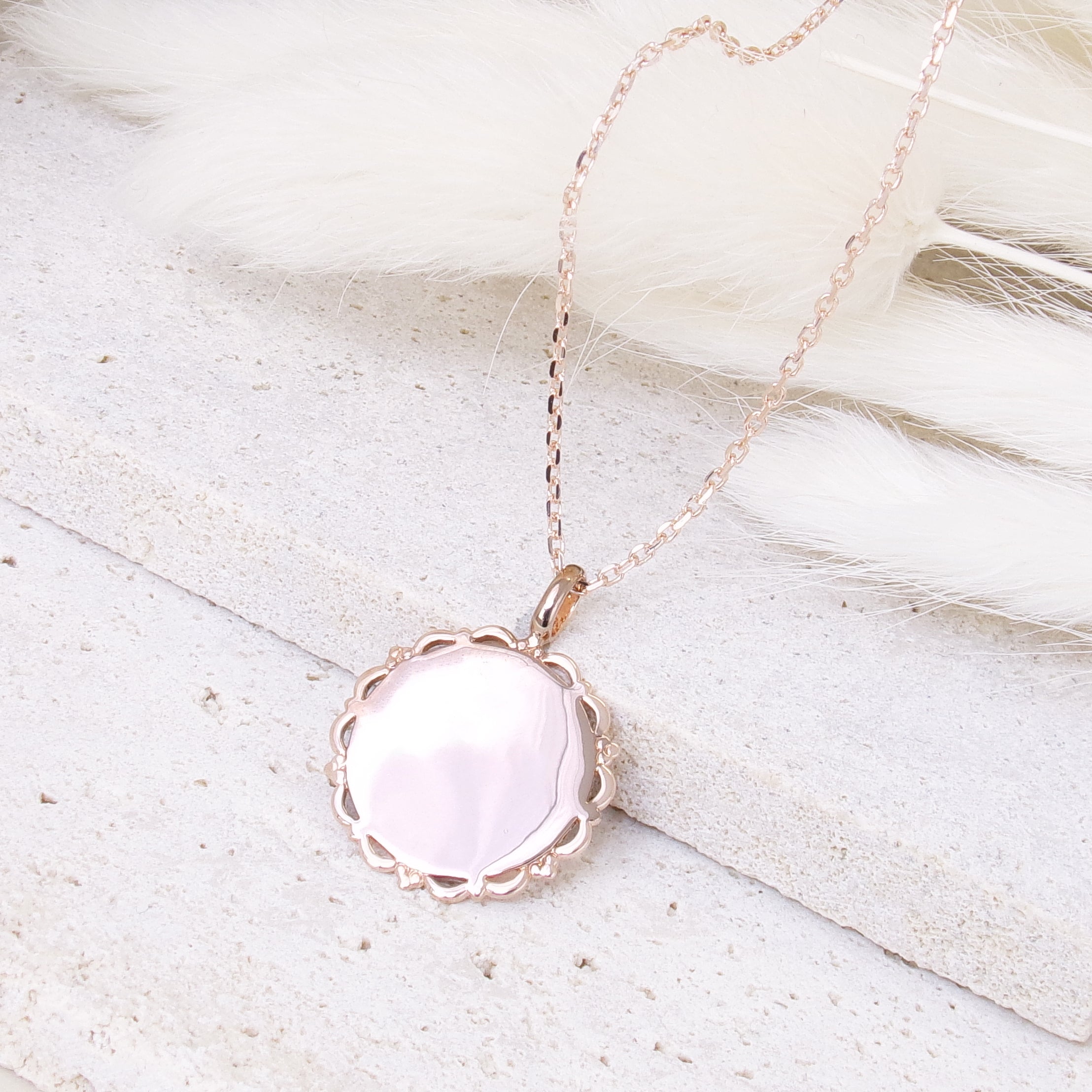 17mm rose gold plated lace medal pendant to engrave