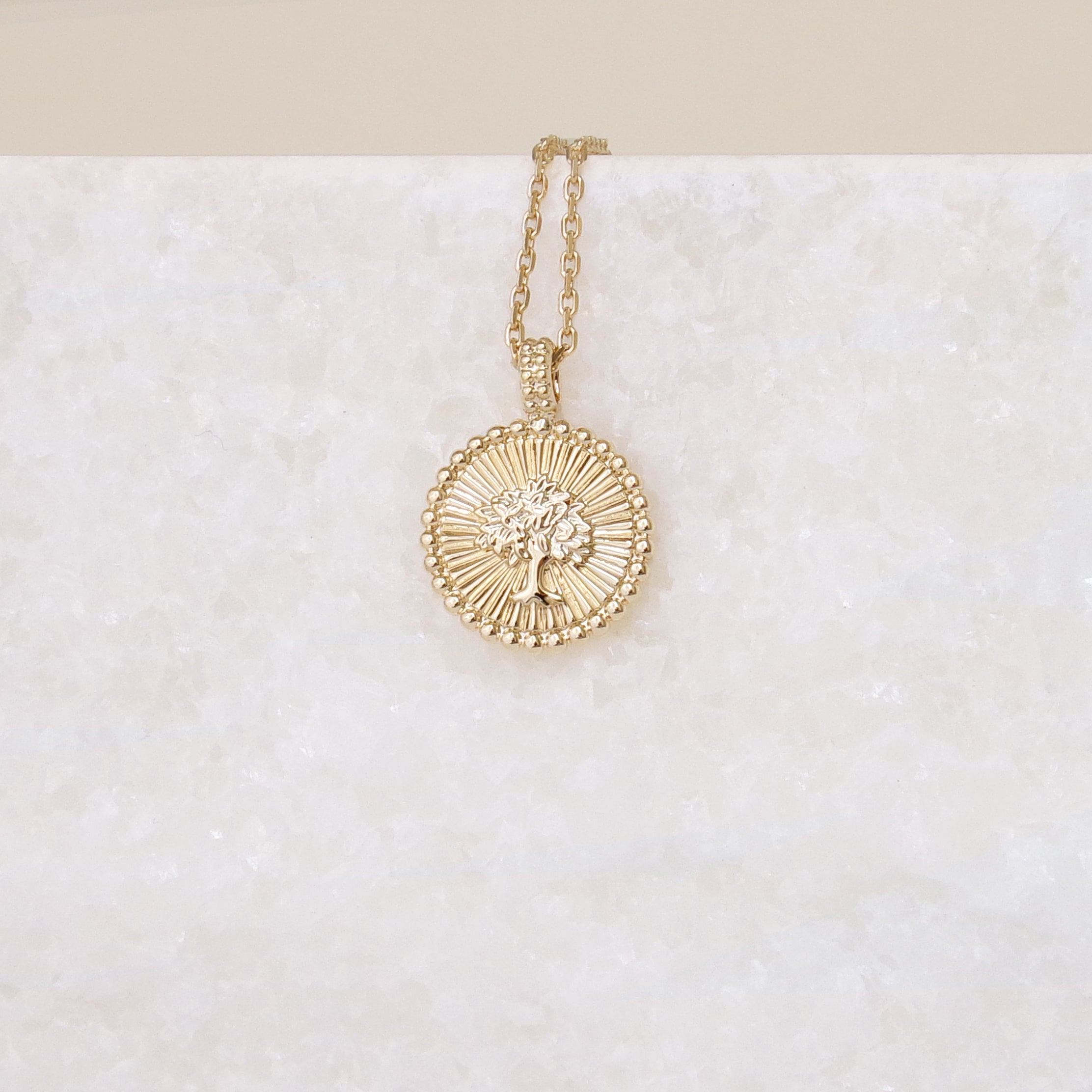 Gold-plated solar tree of life medal pendant to engrave