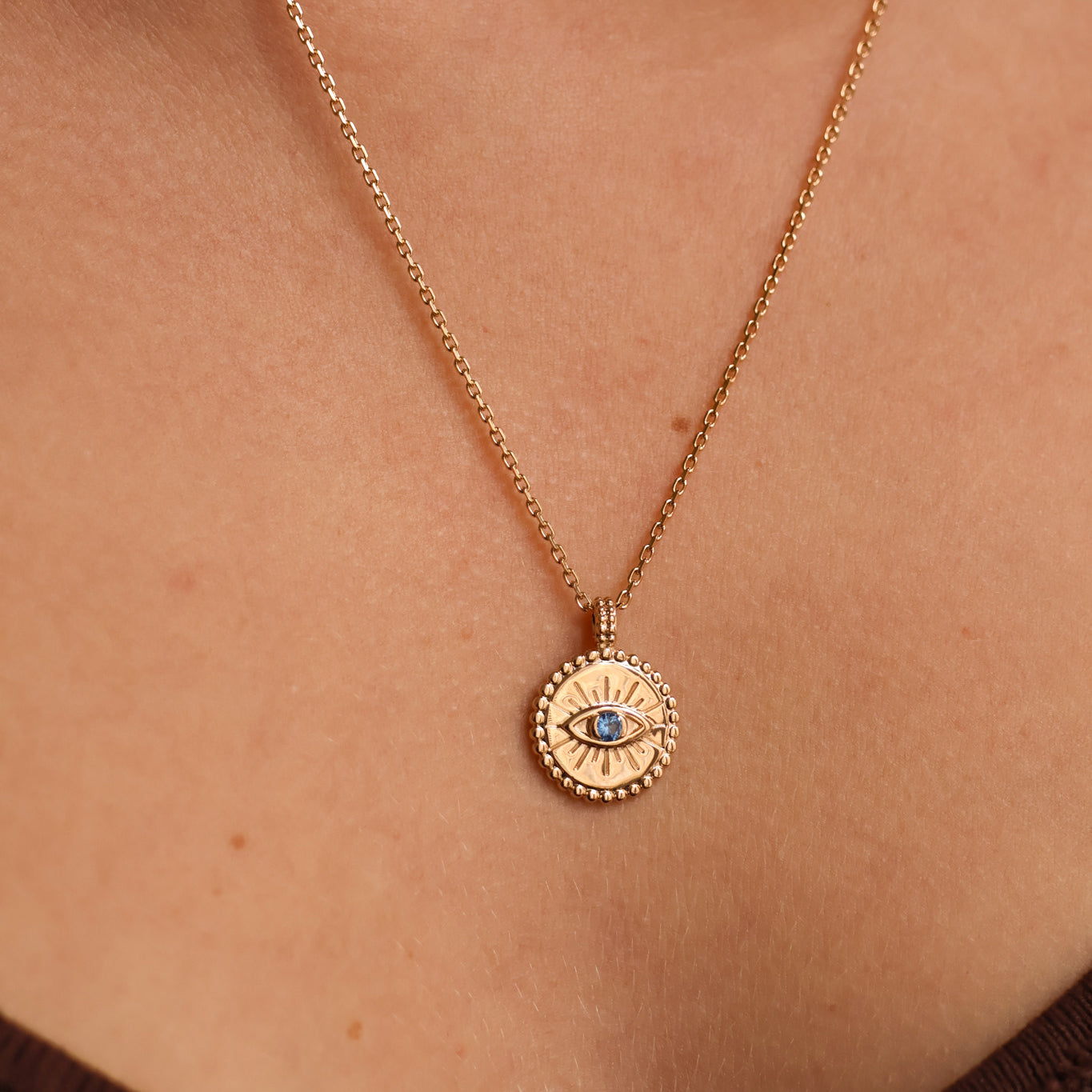 Gold-plated blue oxide protective eye medal pendant to engrave