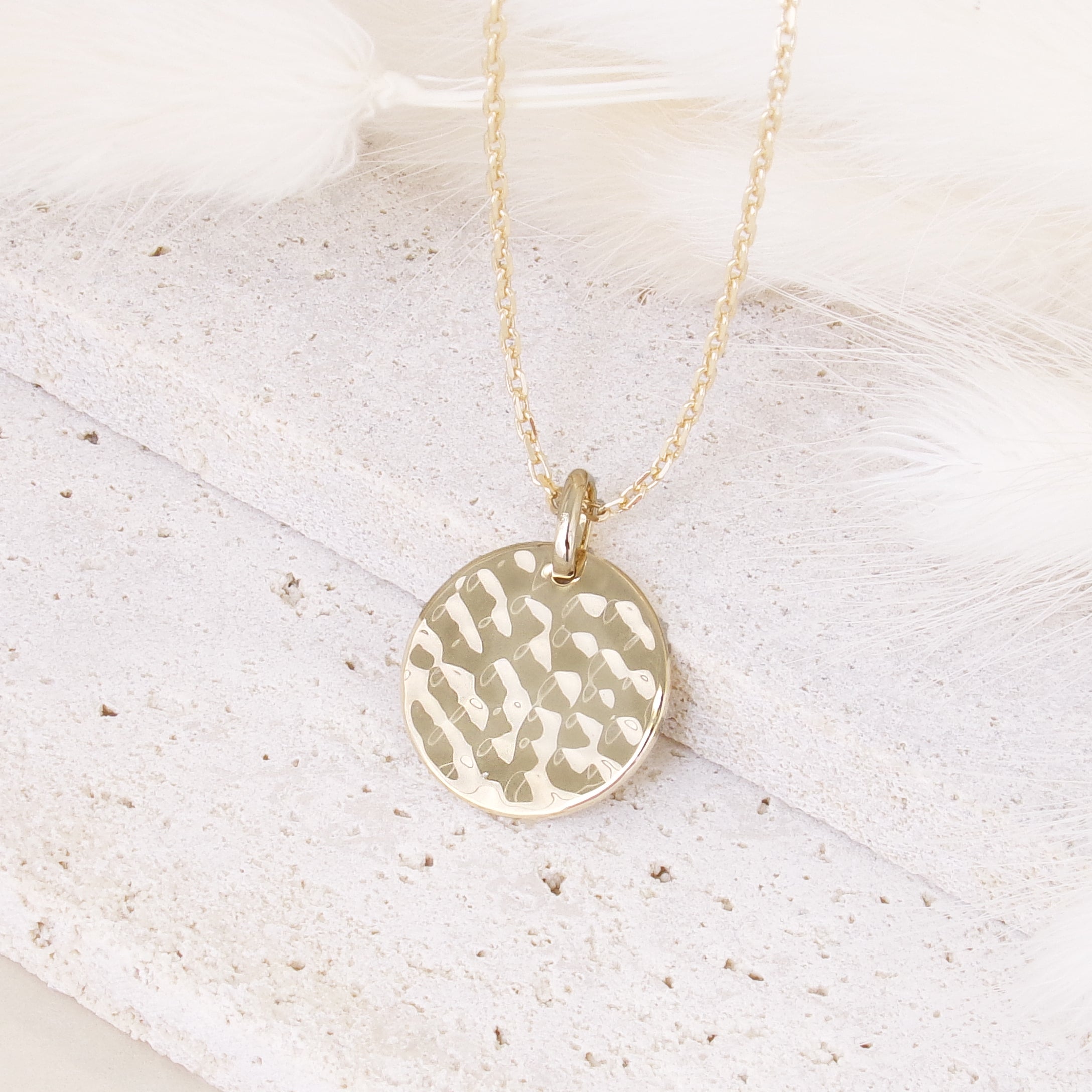 Hammered medal pendant 15mm gold plated to engrave