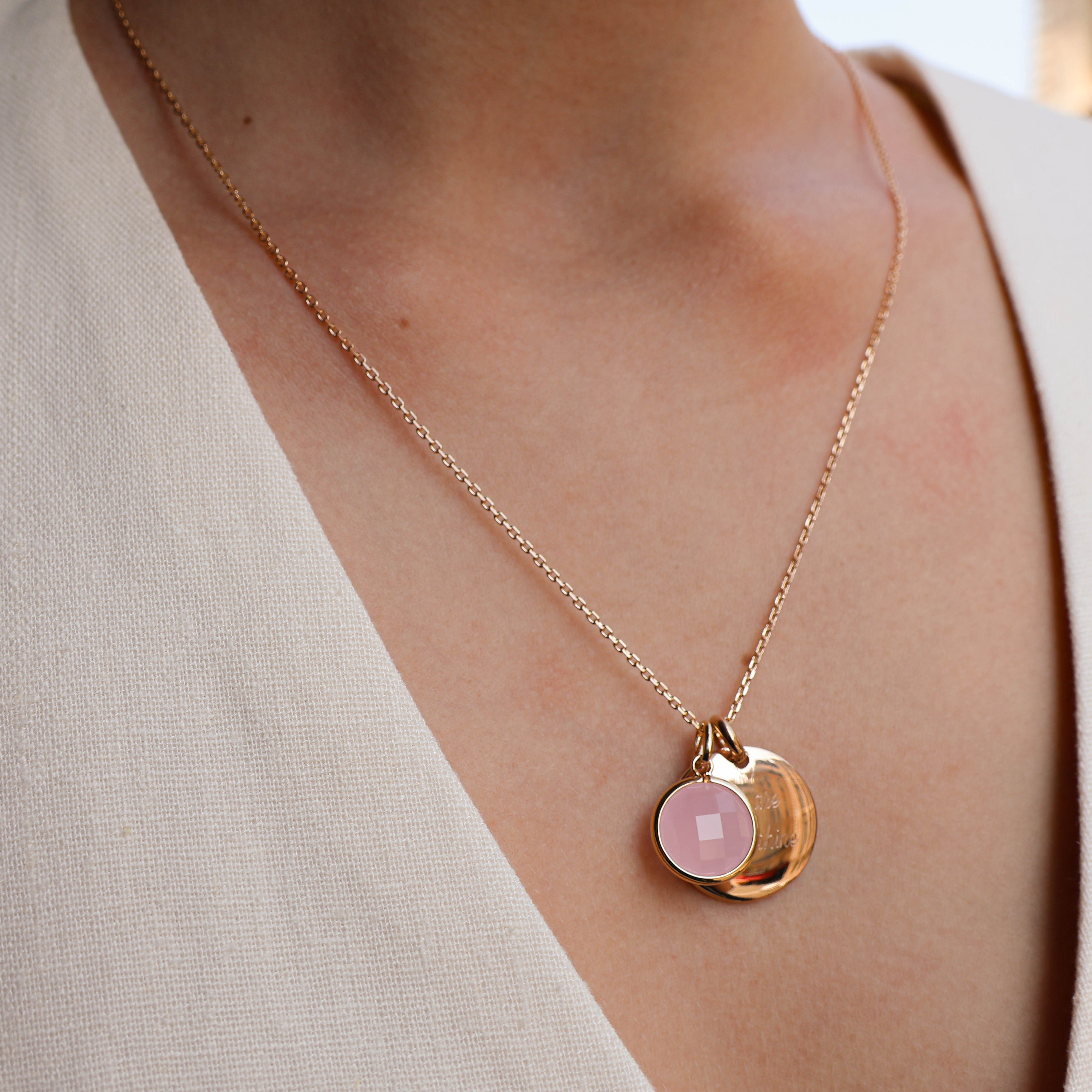 Azayaka  pendant pastel pink stone gold-plated