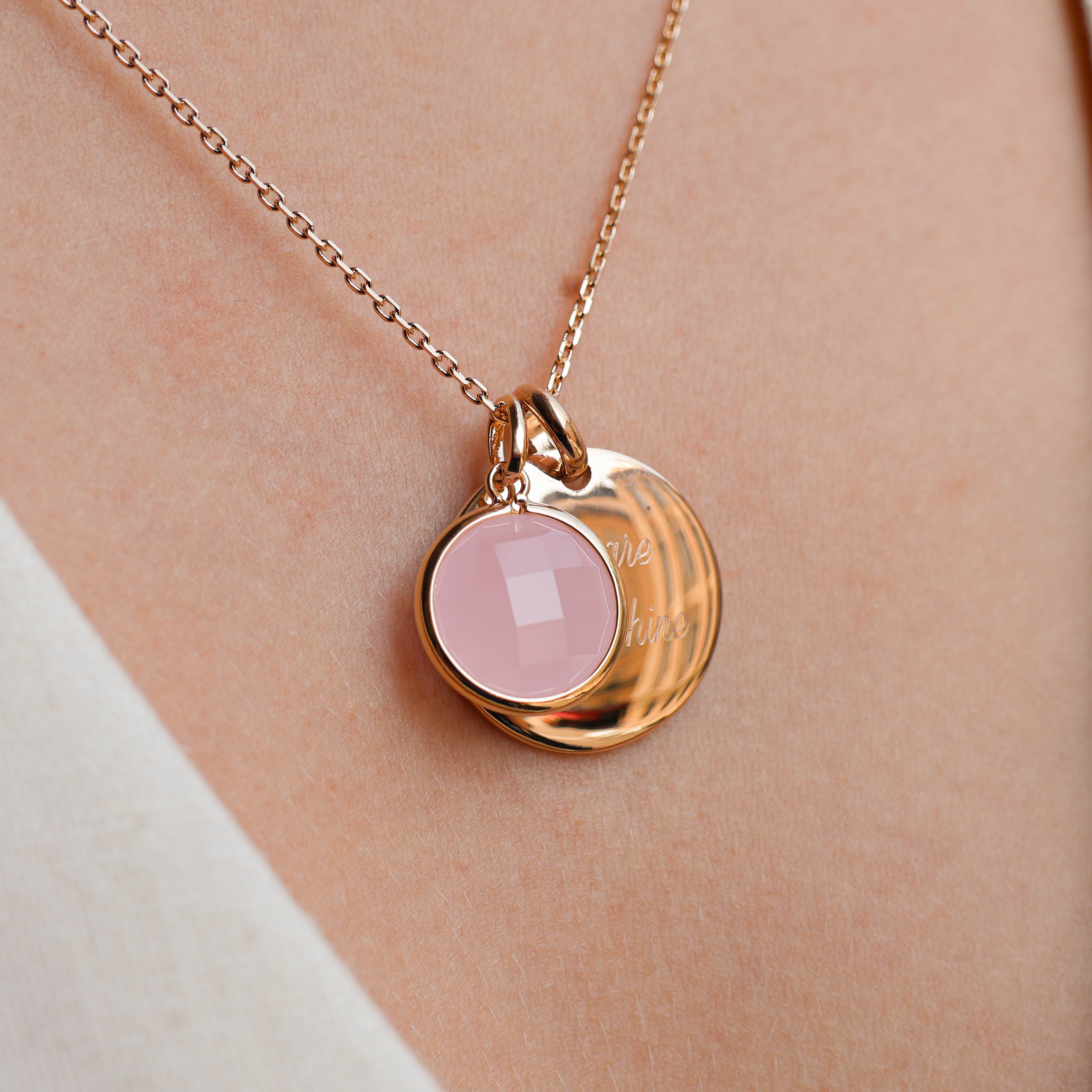 Azayaka pendant pastel pink stone gold-plated